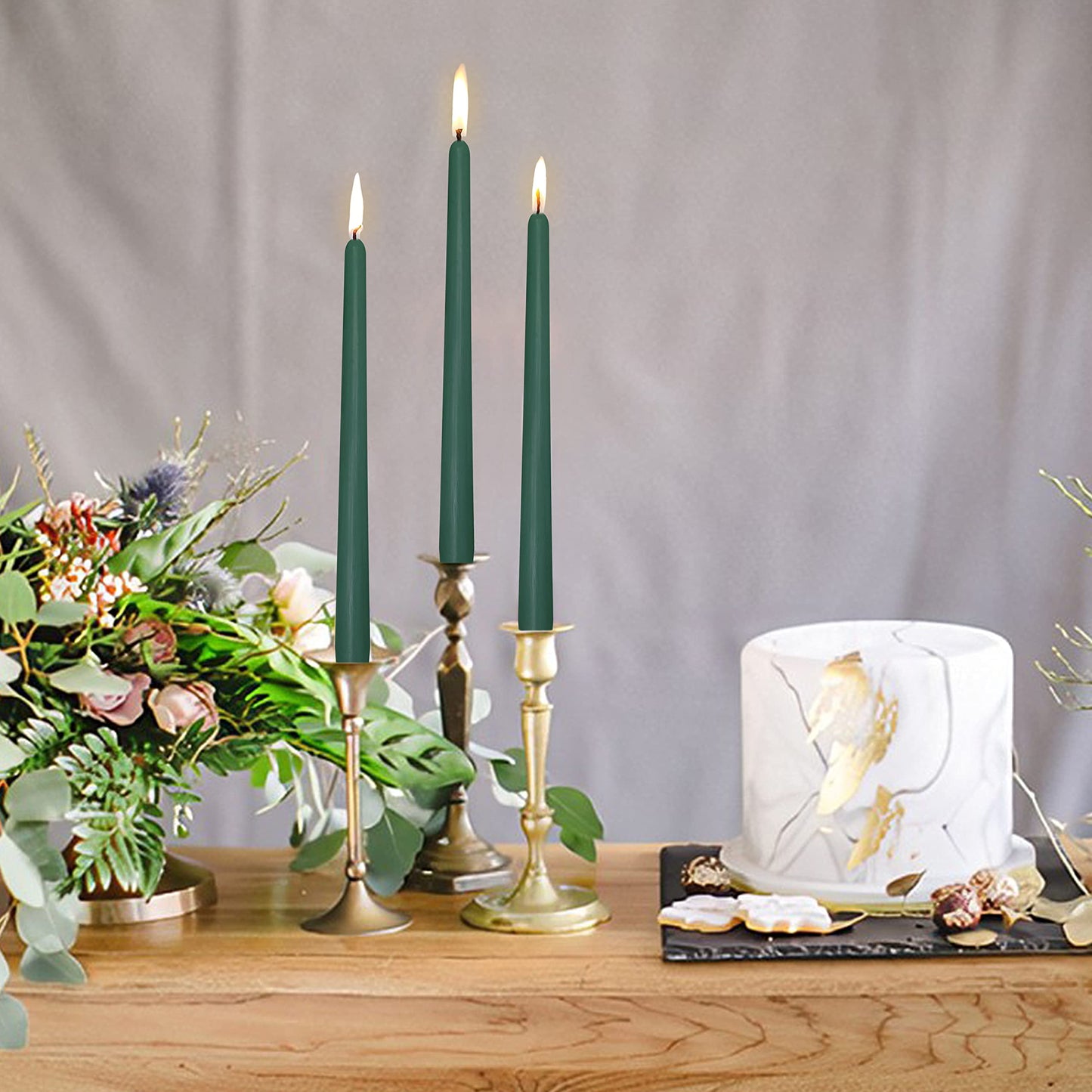 10 inch Forest Green Taper Candles Set of 4 - Cedar Scented Taper Candles Smokeless Candle - Slow Burning Candle Sticks for Home Wedding Dinner Holiday Party