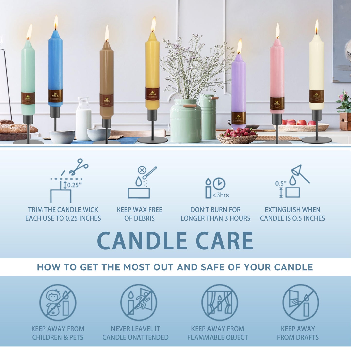 4 Pack Taper Candles Blue Tapered Candles 7 Inch Smokeless Candle Unscented Short Candlesticks Ideal for Weddings Dinner Parties Home Decor