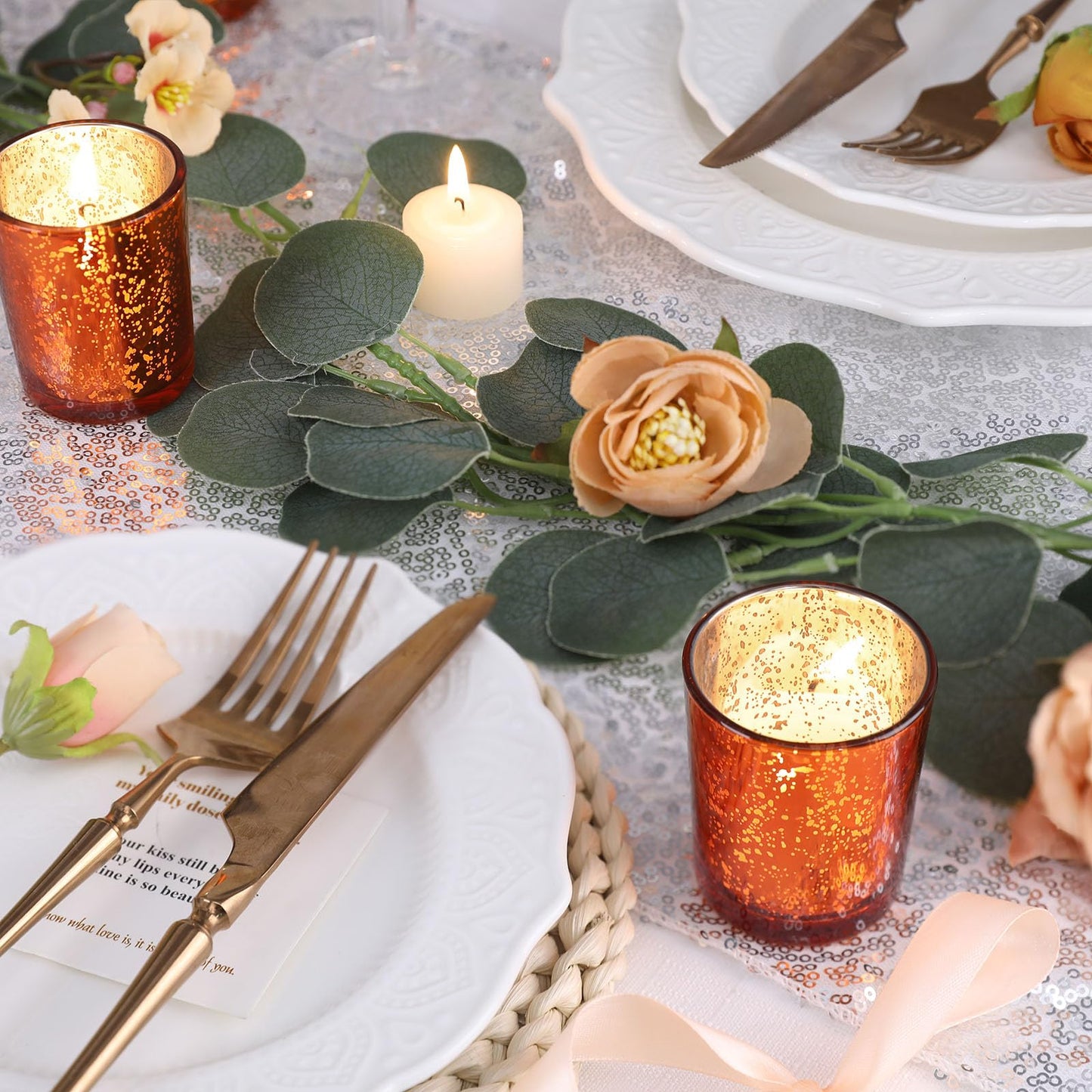 DARJEN 24Pcs Orange Votive Candle Holders, Tea Lights Candles Holders for Wedding Centerpieces & Party Decorations, Fall Home Table and Thanksgiving Day