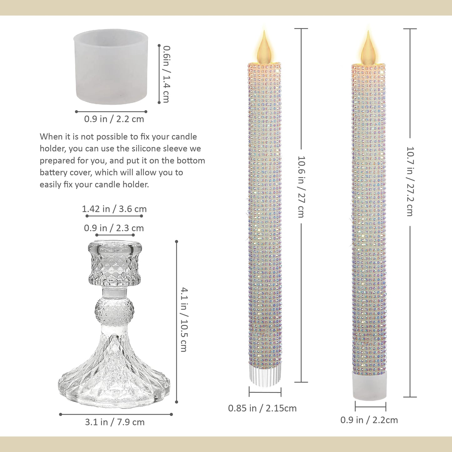 MISSTIME Flameless Taper Candles with Illuminated Glass Candle Holder, Remote Timer 2AA Battery Operated for Thanksgiving/Xmas Decor, Wedding Centerpiece (Crystallized-Brilliant, 6 Pack)