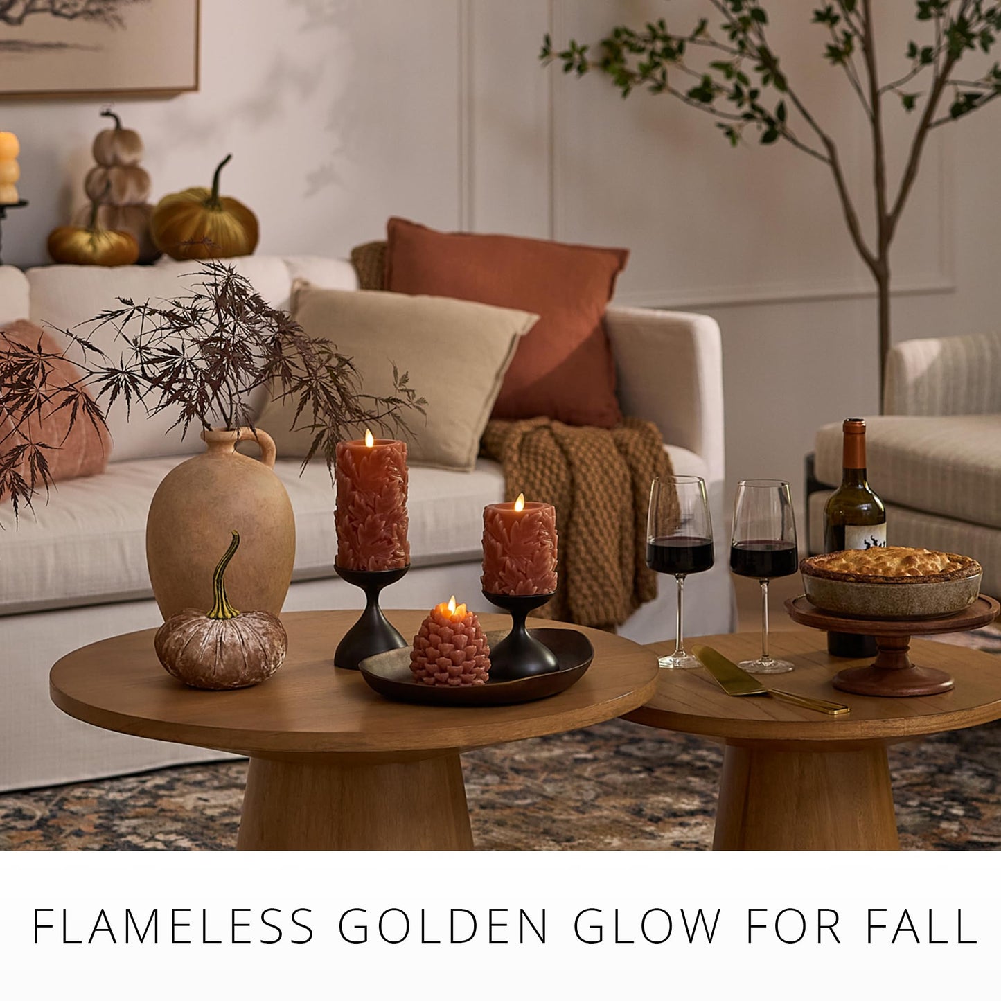 Luminara Marmalade Taper, 1" x 9.5" Battery Operated Flameless Candle, Flickering White LED Light Flame, Timer Switch, Remote Ready Decor for Halloween Fall Indoor Candlestick Decoration, Real Wax