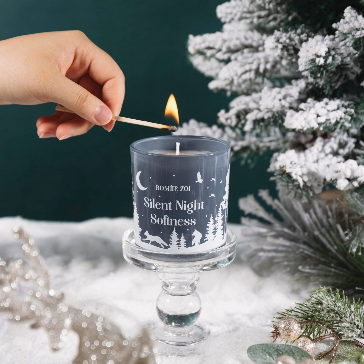 ROMIIE ZOI Christmas Scented Jar Candle - 6oz Soy Wax Candle - Silent Night Softness Infused with Fresh Cut Spruce Branches Aroma - with Beautiful Keepsake Box Special for Christmas/Holiday Gifts