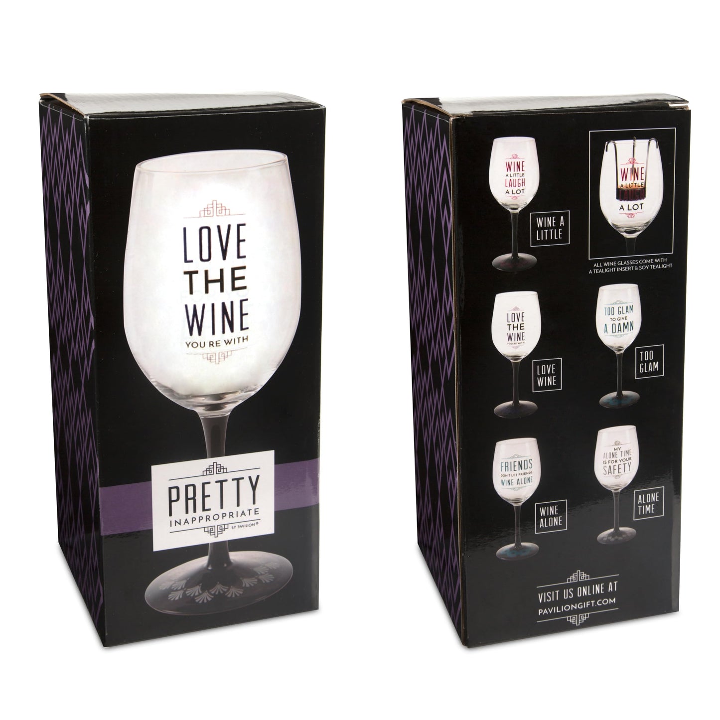 Pavilion Gift Company Pretty Inappropriate "Love The Wine You're With" Wine Glass Candle Holder, Purple