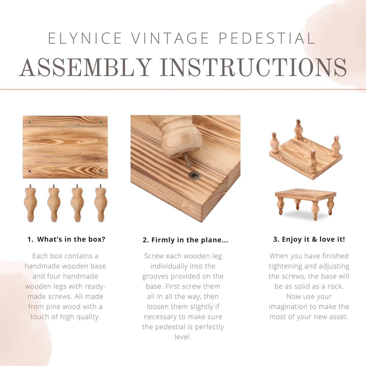 Elynice Decorative Wood Risers for Display - 12 x 9 x 5.5 Wood Pedestal Stand Table for Farmhouse Decor, Kitchen Counter Display - Wooden Kitchen Soap Tray