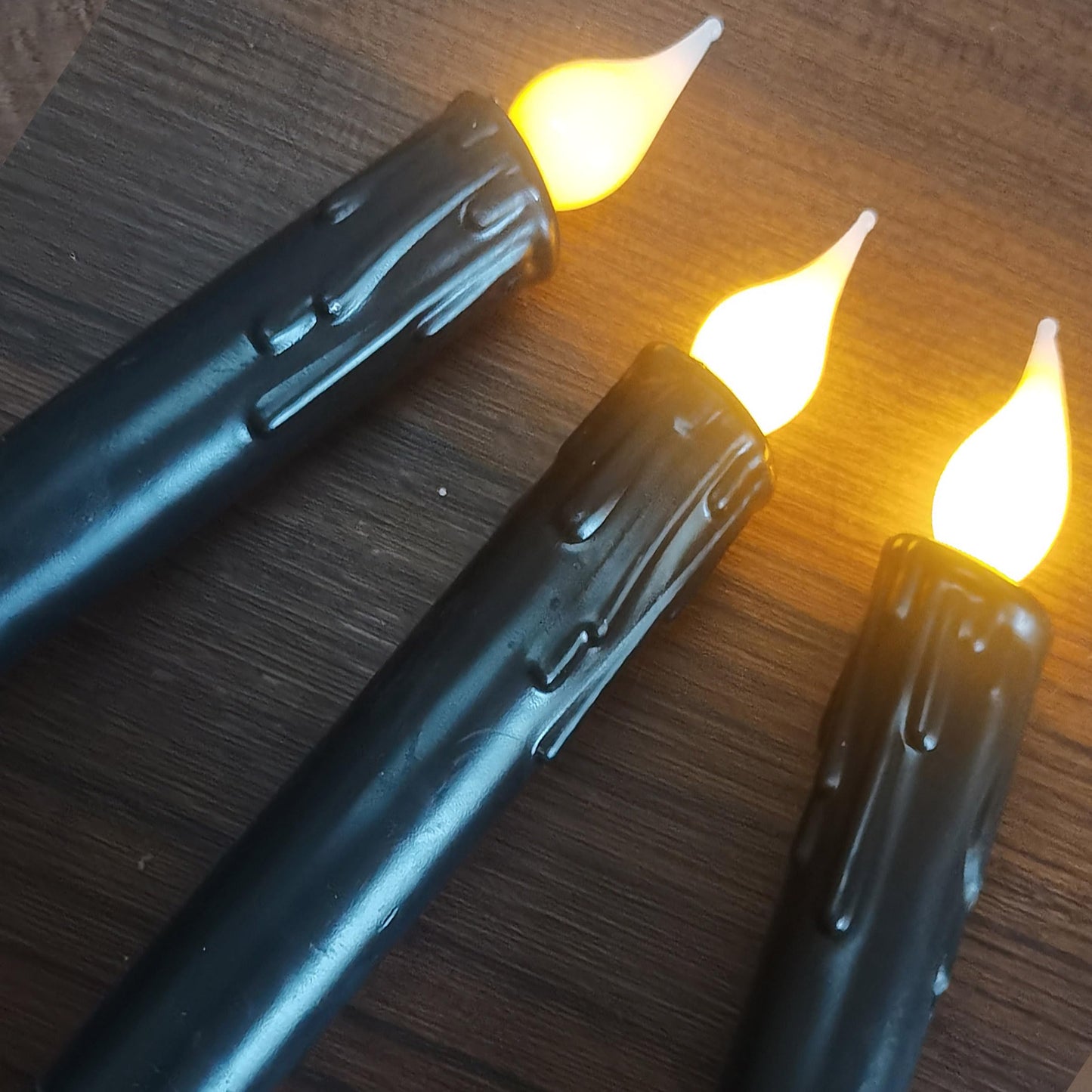 LINCOUNTRY Black Flameless Taper Candles with Timer, Real Wax Set of 2 Battery Operated LED Flickering Candlesticks, 6.75" Halloween Christmas Wedding Fireplace Decor