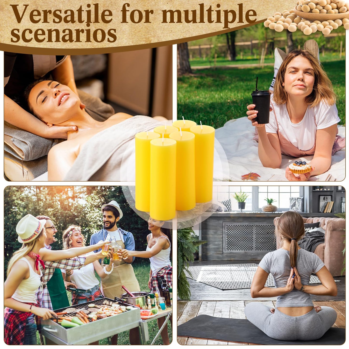 Lounsweer 6 Pcs 2 x 6 Inch Citronella Scented Pillar Candles Yellow Scented Candle for Home Indoor & Outdoor Use