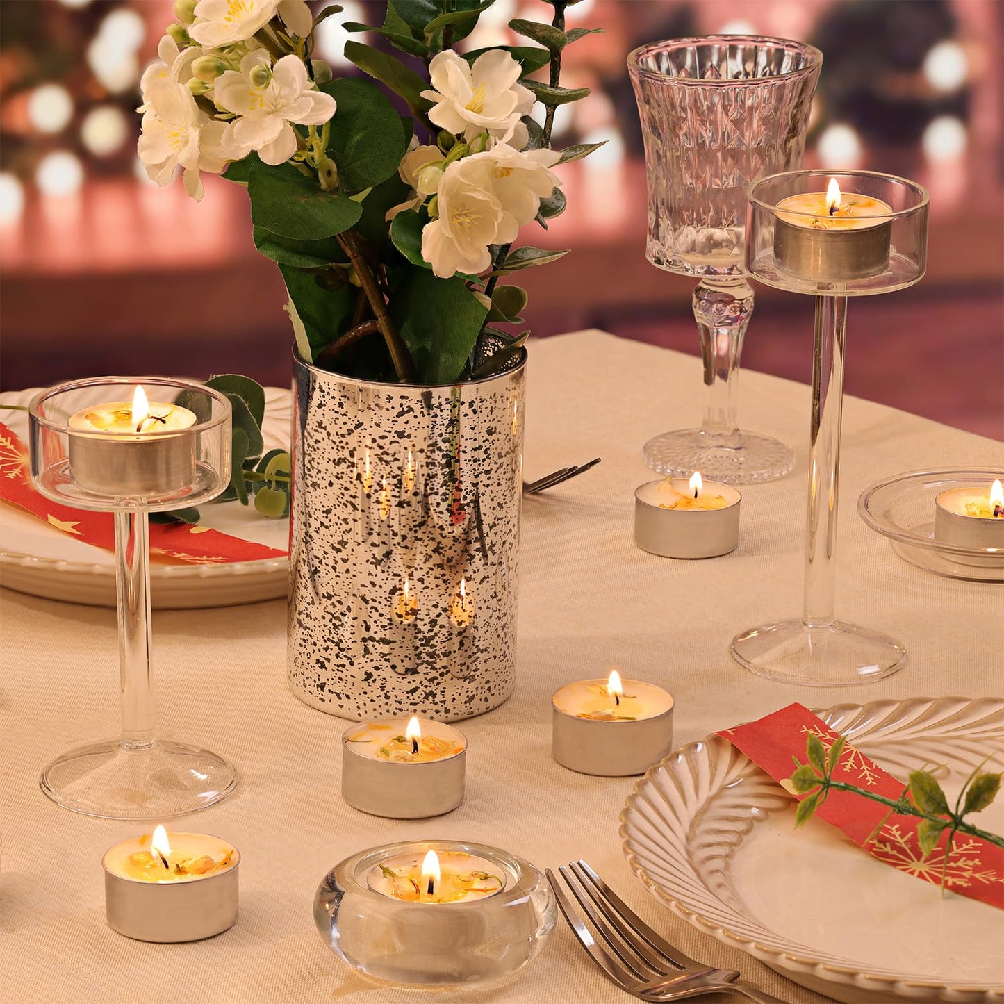 16 Pcs Jasmine Scented Tealight Candles, 6H Long Burning - 100% Palm Wax Based Scented Tea Lights with Dried Flowers, Non-Toxic/Smokeless Scented Tea Lights Candles for Spa, Bath, Wedding