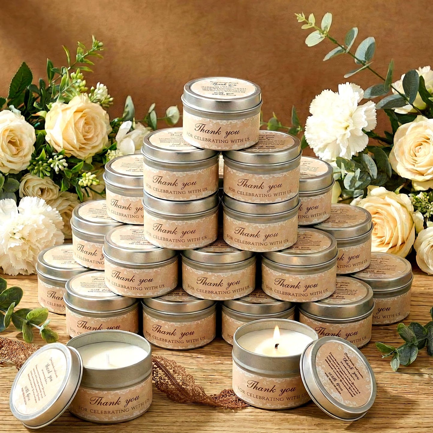 Lounsweer 24 Pcs Wedding Favors for Guests Lace Candles Gifts 1.2 oz Lavender Scented Appreciation Candles Gifts Wedding Shower Party Favor for Guests Thank You Anniversary Souvenirs Tealights Candle