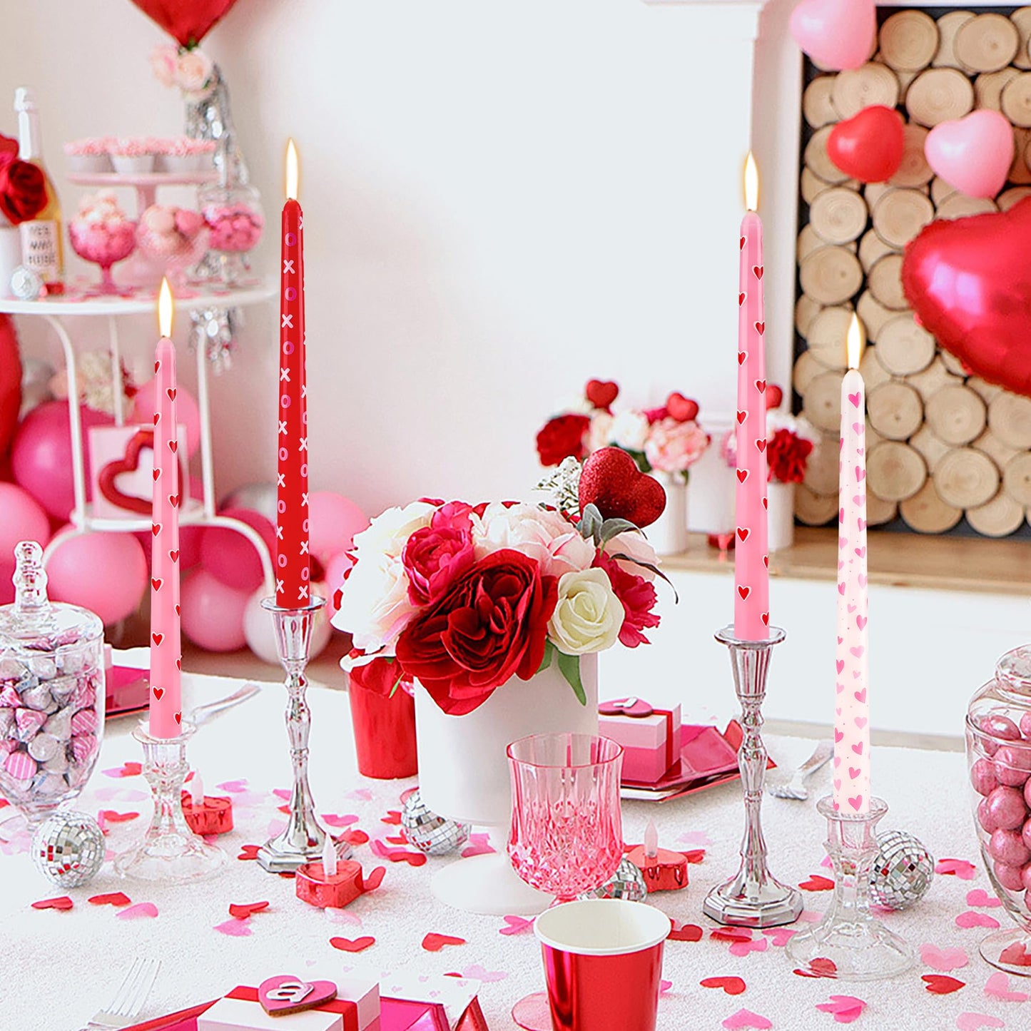 12 Pcs Valentine's Day Taper Candles 10 Inch Heart Shaped Candles with 3 Style Red Pink White Decorative Candle Sticks for Valentine Wedding Anniversary Dinner Table Home Decor