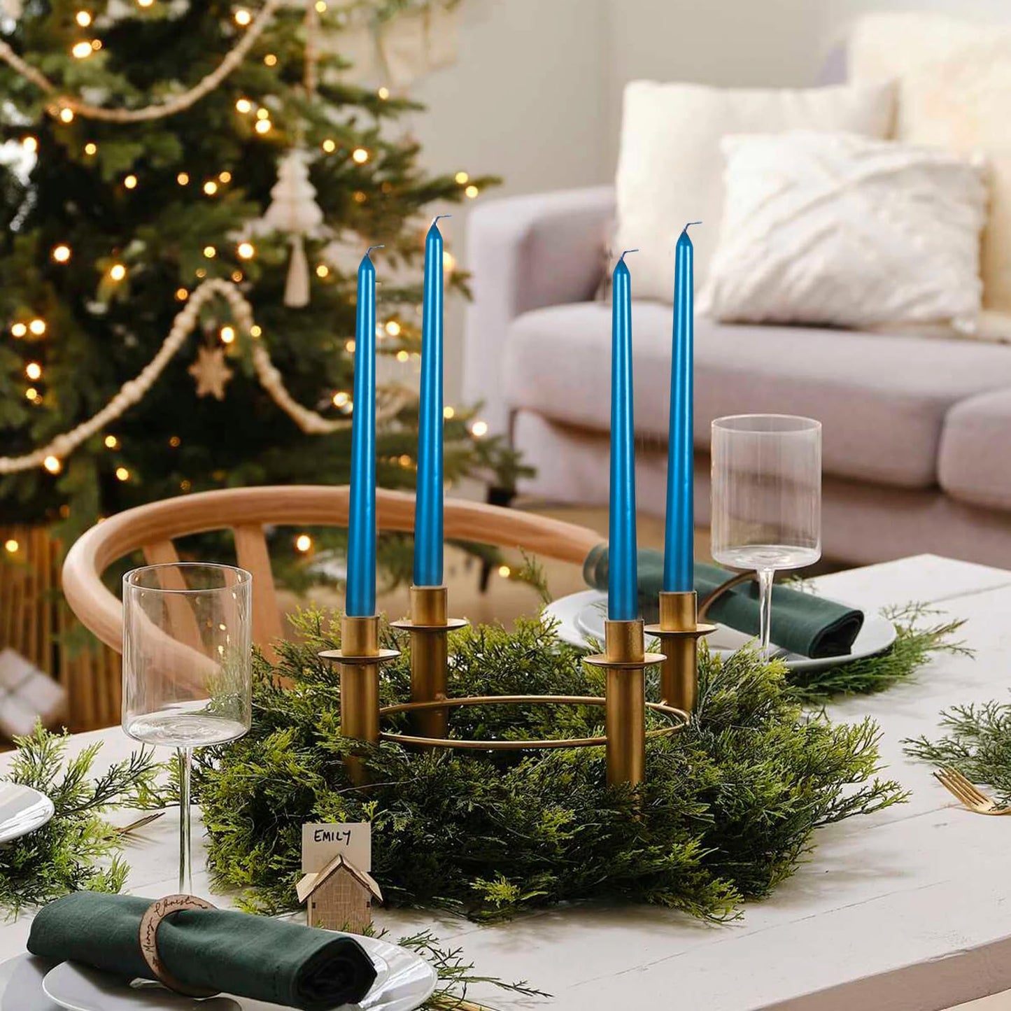 10 Inch Taper Candle, Set of 12,Tapered Candles Burn for 7 Hours, Long Sticks,Tall Candlesticks, Dinner Party, Wedding, Halloween (12pcs, Blue)