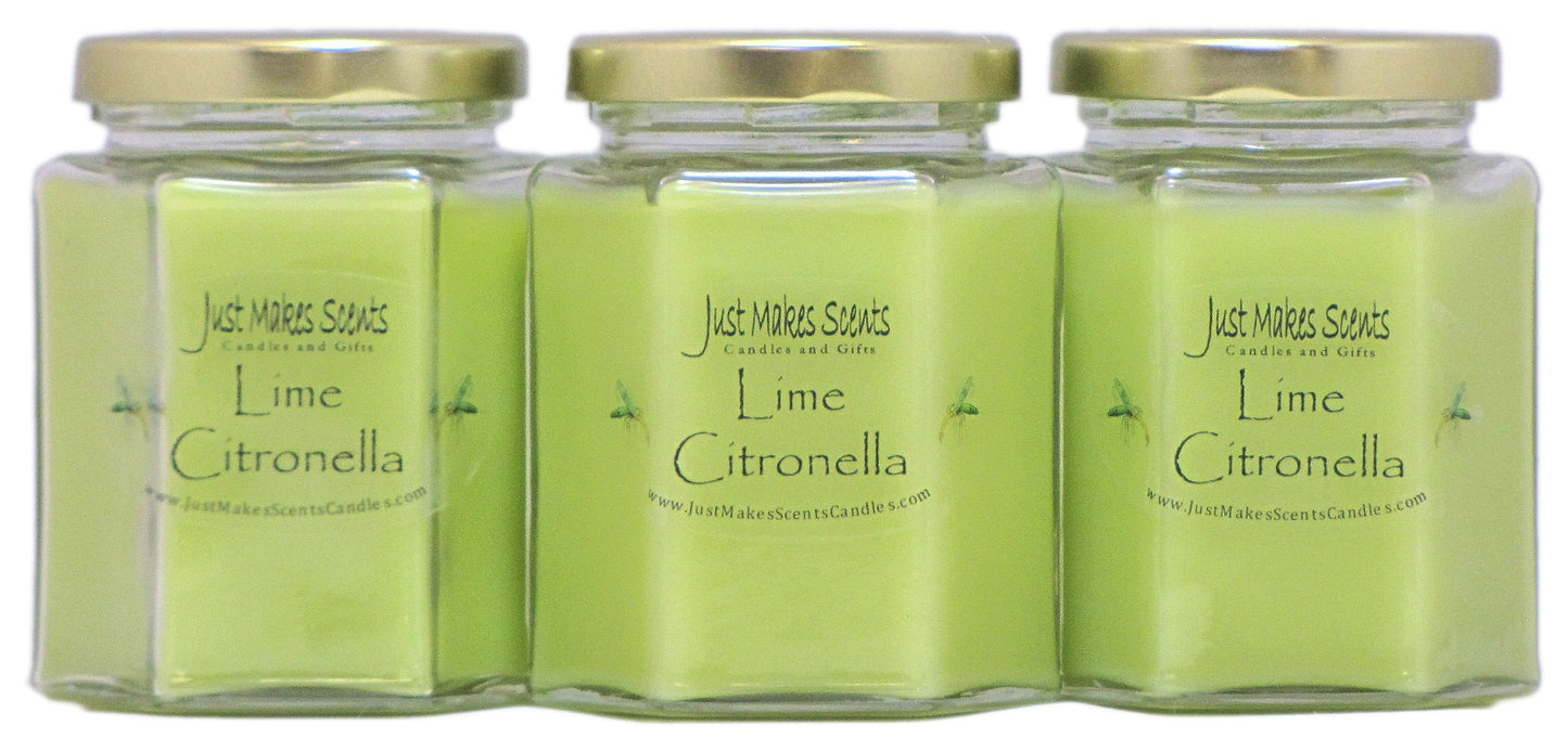 Citronella Scented Blended Soy Candle for Indoor Use by Just Makes Scents (Lime Citronella 3-Pack)