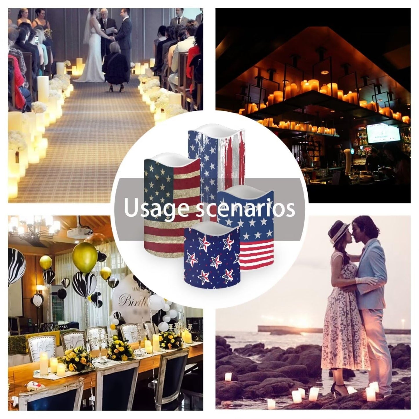 Ystardream 4 Pcs Independence Day Flameless Projector Candle with Remote Timer-American Flag Patriotic Projector Light LED Candles Battery Operated for 4th of July Home Indoor Holiday Party Decoration
