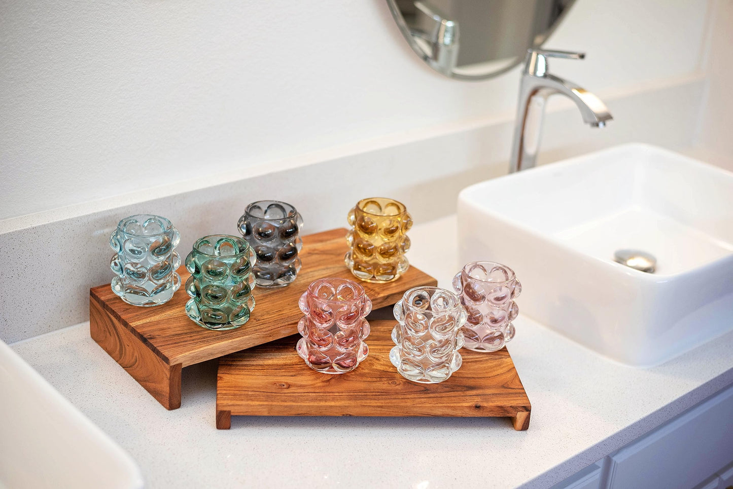 Karma, Lucia Hobnail Votive, Tea Lights Candle Holder, Glass Votive Candle Holders for Table Decorations, Baby Shower, Birthday Party, Weddings and Home Decor, Amber (Pack of 5)