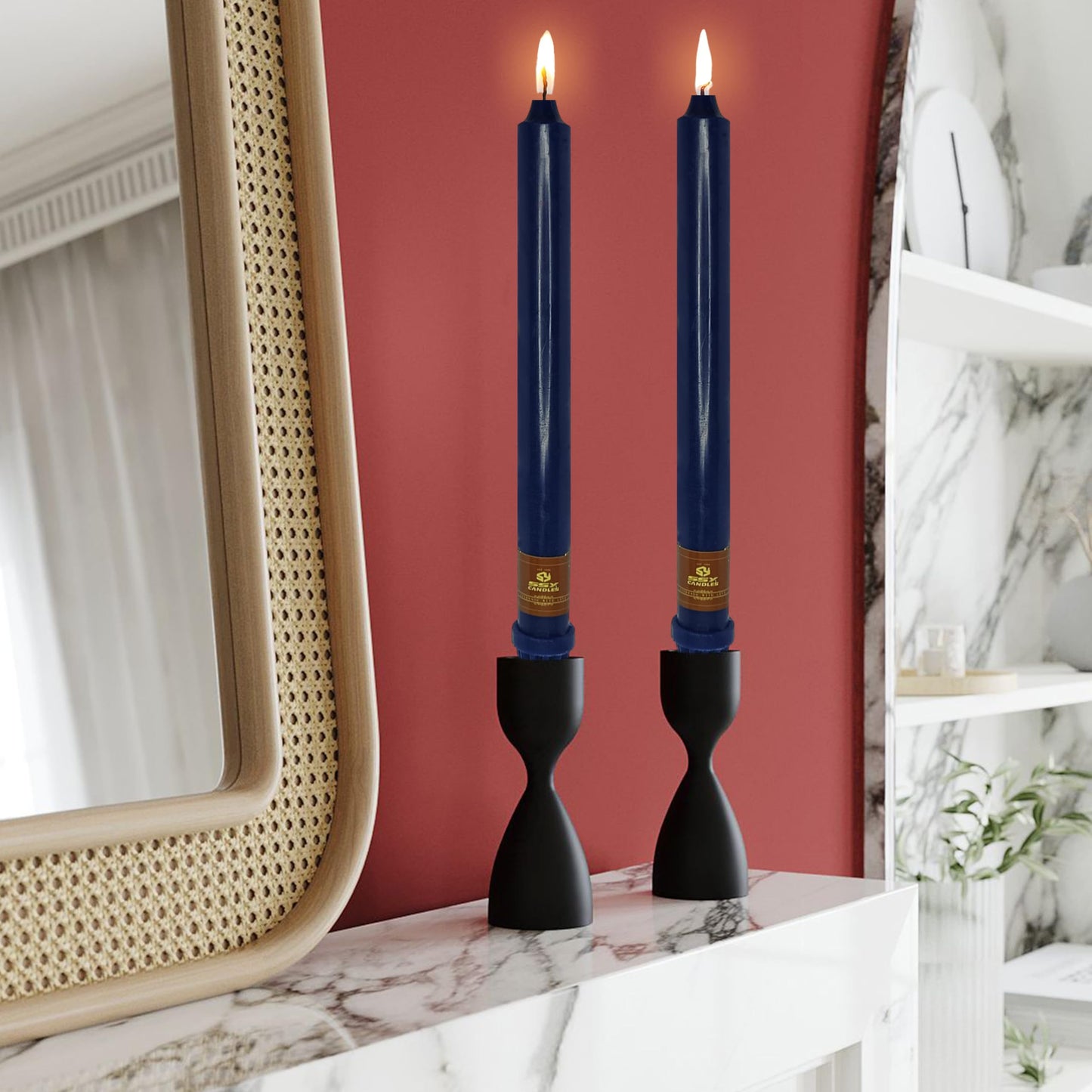 Navy Taper Candle 10 Inch Long Candlesticks Unscented Dripless Tapered Candle Set for Home Decor Wedding Party Dinner Candles, 4 Pack