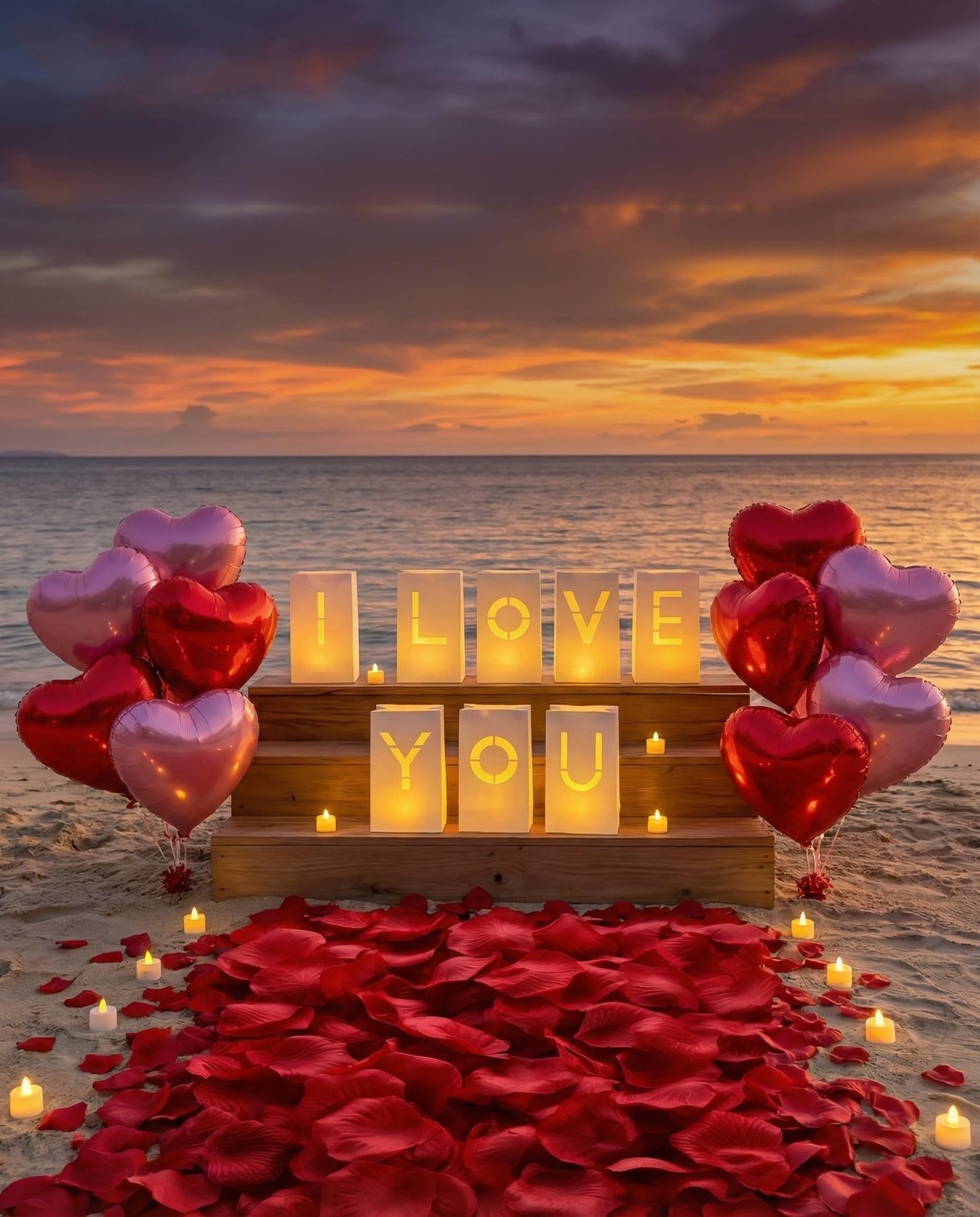 JZLiner I Love You Light Up Letters Include Fake Rose Petals and Led Candles Heart Balloons Set Room Decor Proposal Decorations