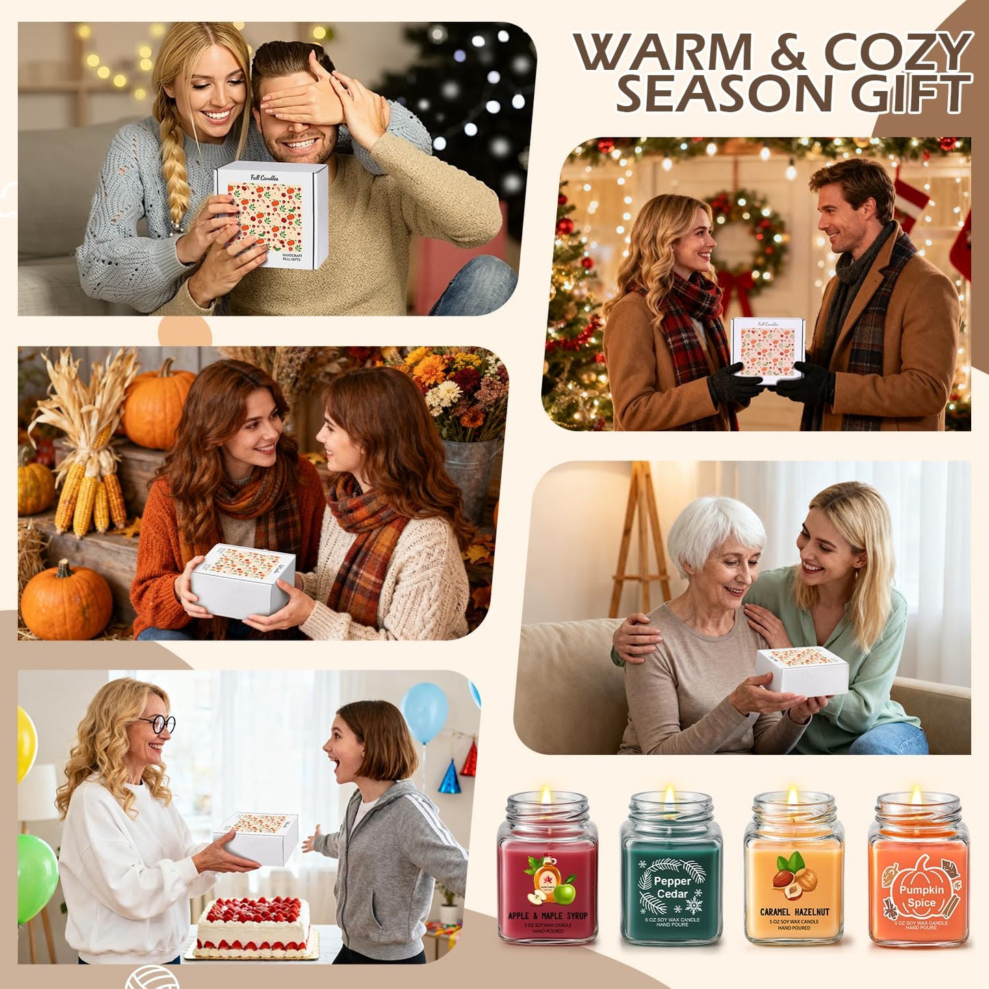 Scented Candles 4 Pack Soy Candles Set for Women Gift | Holiday Gift for Home Decor, Holiday Candle Home Decor - Pumpkin Spice, Apple Maple Syrup, Caramel Hazelnut, Pepper Cedar