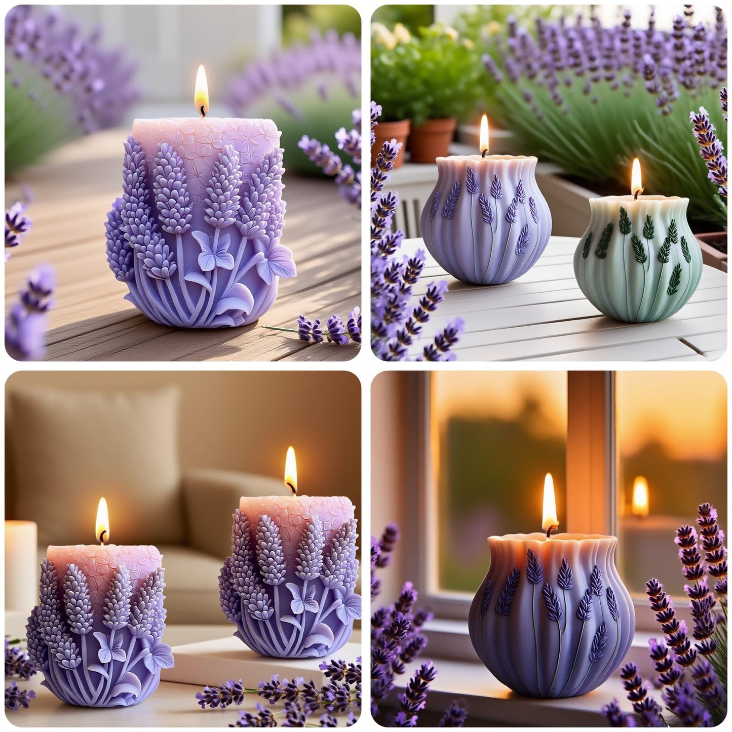 2 Pack Elegant Lavender Embossed Candle Molds, 3D Flower Pillar Silicone Candle Mold, Resin Casting Silicone Mold for Home Decor, Soap & Candle Making Craft Mold