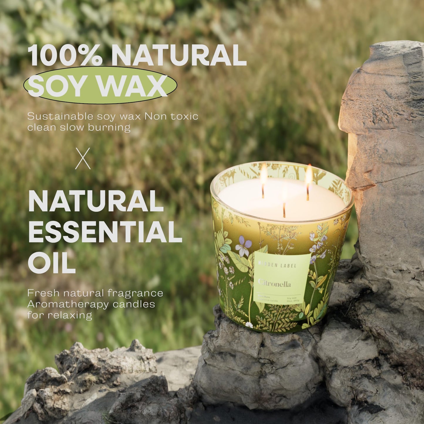 Citronella Candles Outdoor Large, 3-Wick / 30oz Large Soy Candle, Long Lasting Highly Scented,Candle for Patio, Garden & Camping, Summer Camping Huge