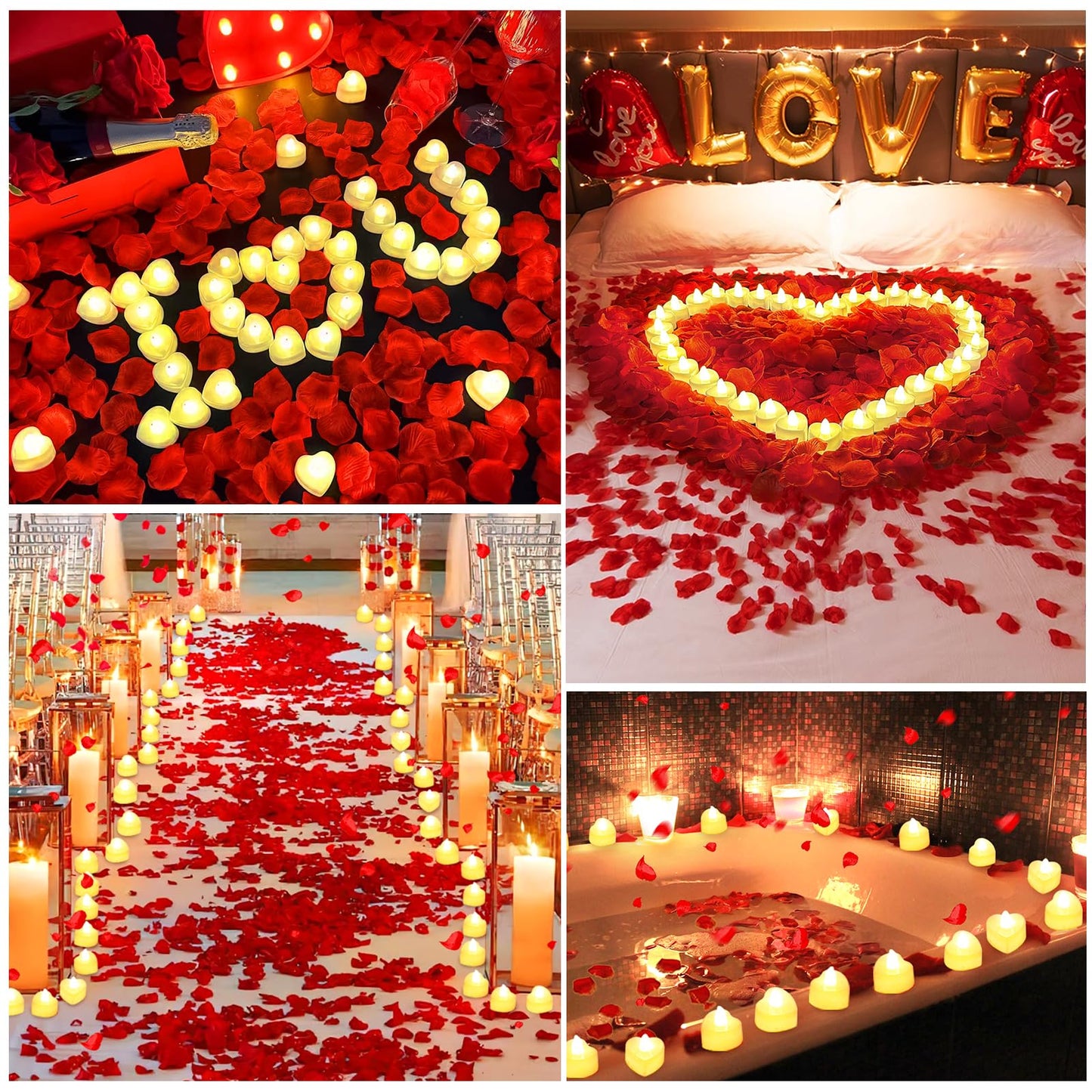 3000Pcs Red Rose Petals with 36Pcs LED Tea Lights Candles, Romantic Gifts for Her, Special Night, Date Night Ideas, Wedding, Anniversary, Proposal