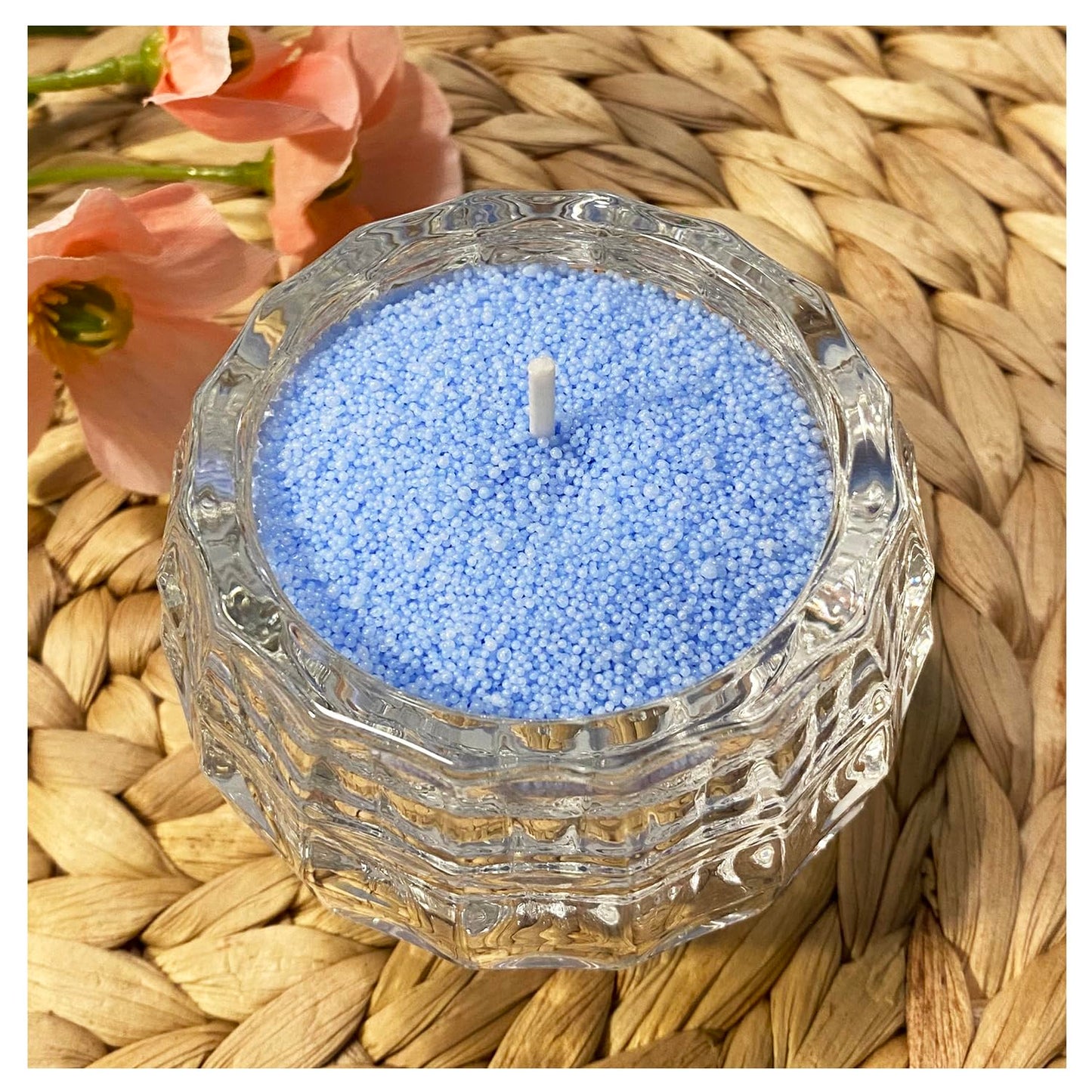 VITARIE Refillable Pearled Candle Sand 18oz, Unscented, 30 Cotton Wicks, 1.1lb Long Burning, Candle Making Kit, Sky Blue