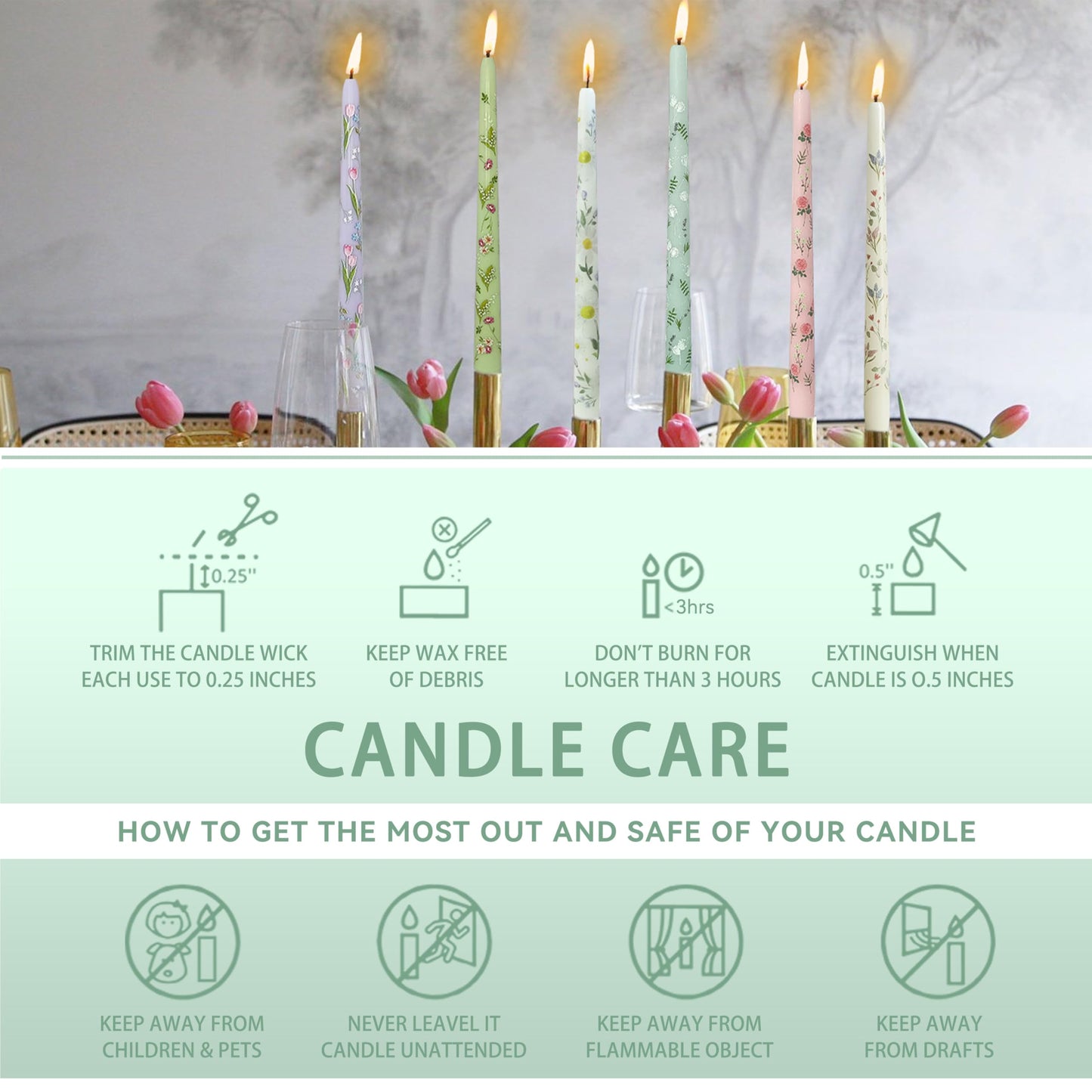 10 inch Blue Taper Candles Set of 4 - Dandelion Taper Candles Smokeless Candle - Slow Burning Candle Sticks for Home Wedding Dinner Holiday Party