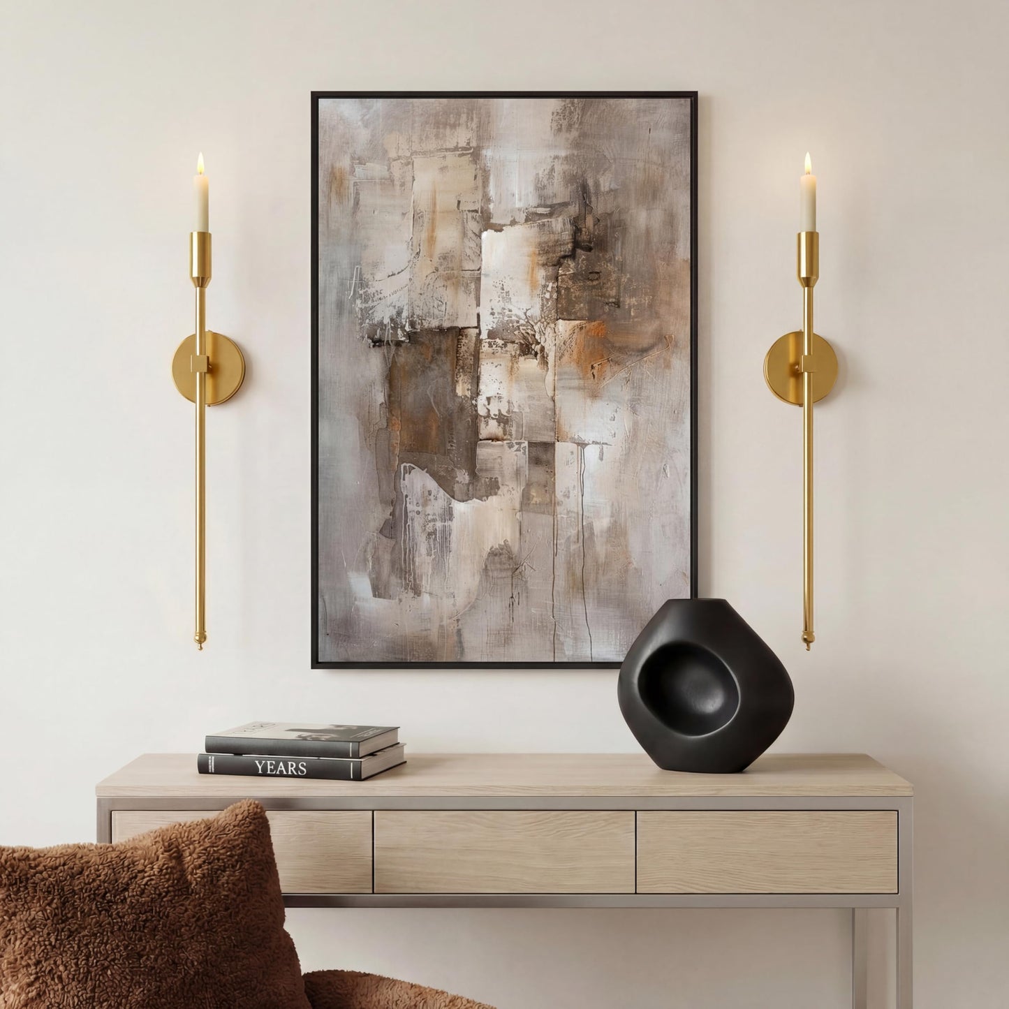 23-inch Large Wall Candle Sconces, Set of 2, Wall Mounted Candle Holder, Modern Chic Home Decor for Bedroom, Dining Room, Living Room (Brass)