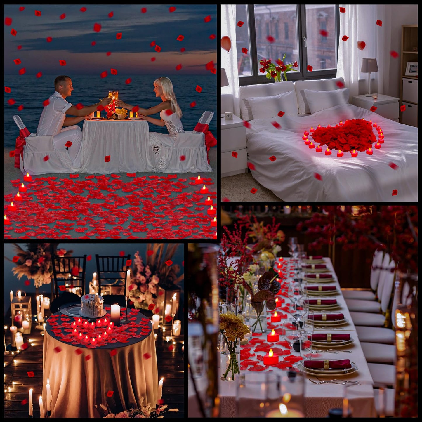 VIHOSE 4000 Pcs Artificial Rose Petals with 24 Pcs LED Tea Lights Candles Flameless LED Candles Fake Rose Petals for Wedding Birthday Party(Red Light, Red Petal)