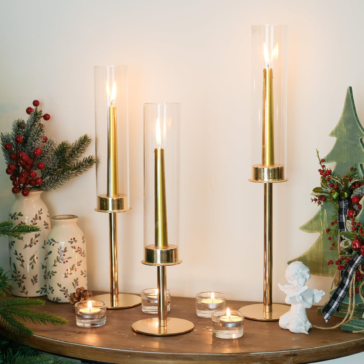 Ronasip Hurricane Candle Holders Metal Candlestick Holder for Glass Taper Tall Candle Holders with Candles Stands for Home Decor, Christmas, Dinning, Wedding, Housewarming Gifts (6, Gold)