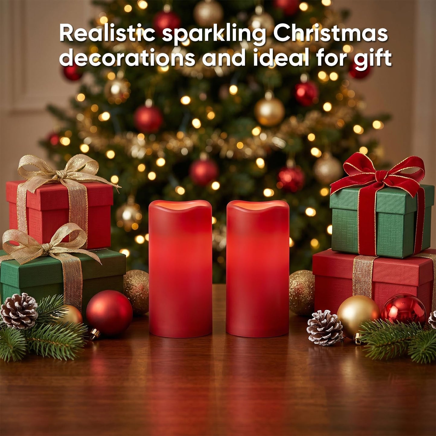 Amagic 3"x6" Red Flameless Candles with Remote, Christmas Candles Battery Operated with Timer, Waterproof LED Pillar Candles for Thanksgiving Table, Home, Outdoor Decor, Plastic, Set of 6