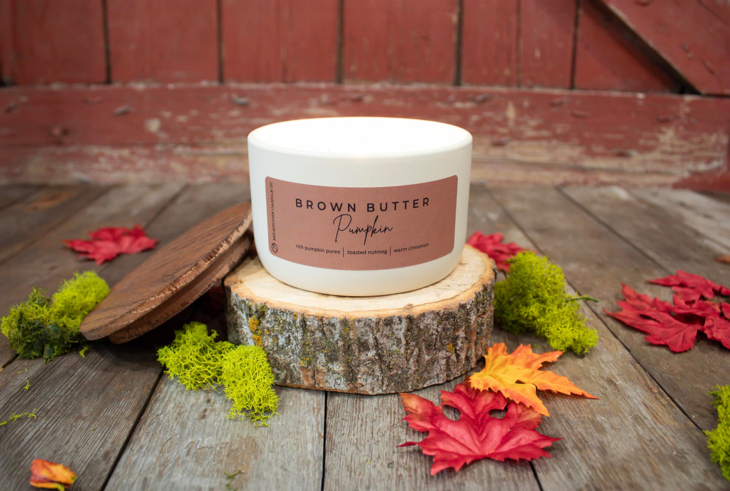 Milkhouse Candle Company Brown Butter Pumpkin Soy Candle - Rich Pumpkin Puree | Toasted Nutmeg | Warm Cinnamon Scented - 10 oz Signature Statement Candle with Lid, 20+ Hour Burn Time, Made in the USA