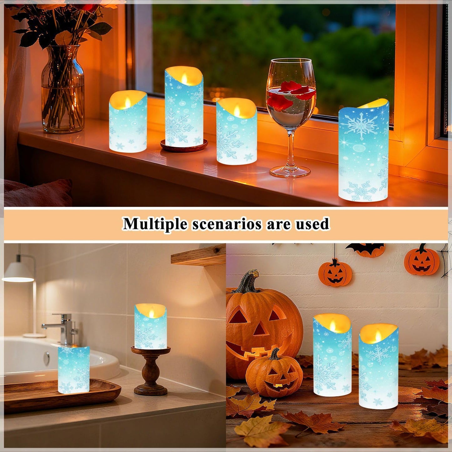 Christmas Flameless Candles Set of 2 Snowflakes Teal Turquoise D Realistic LED Candles with Remote Battery Operated Holiday Decorations