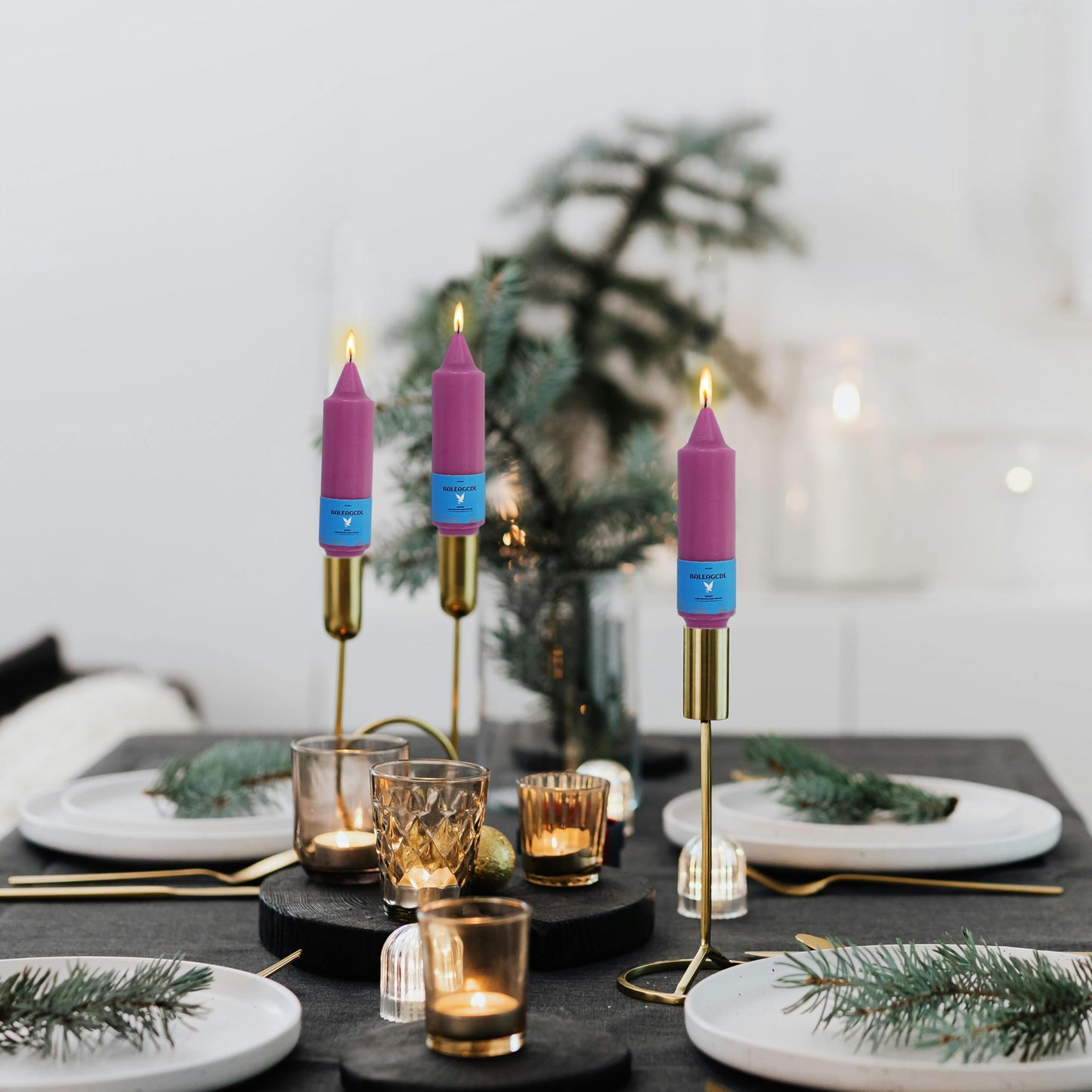 Handmade Unscented Taper Candles Long Lasting Twisted Purple Candles, 5 Inch Long Flameless Smokeless Design Elegant for Home Décor Weddings Festive Seasons
