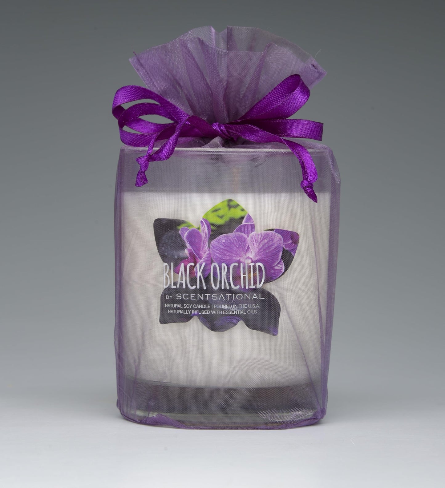Scentsational Black Orchid Natural Soy Candle, 11 oz, 50-60 Hour Burn Time, Purple Gift Bag