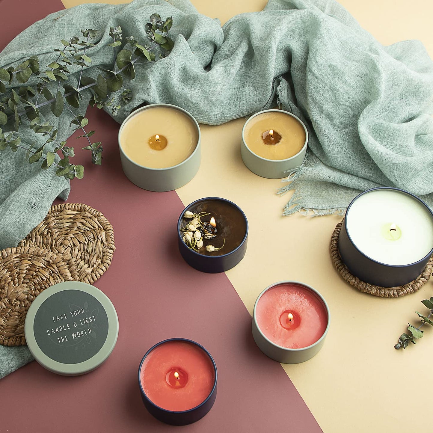 Hearth & Harbor Tin Candle Jars for Making Candles - DIY Candle Containers with Lids - Metal Candle Jars - Bulk Tins Storage for Candle (12, Navy and Sage)