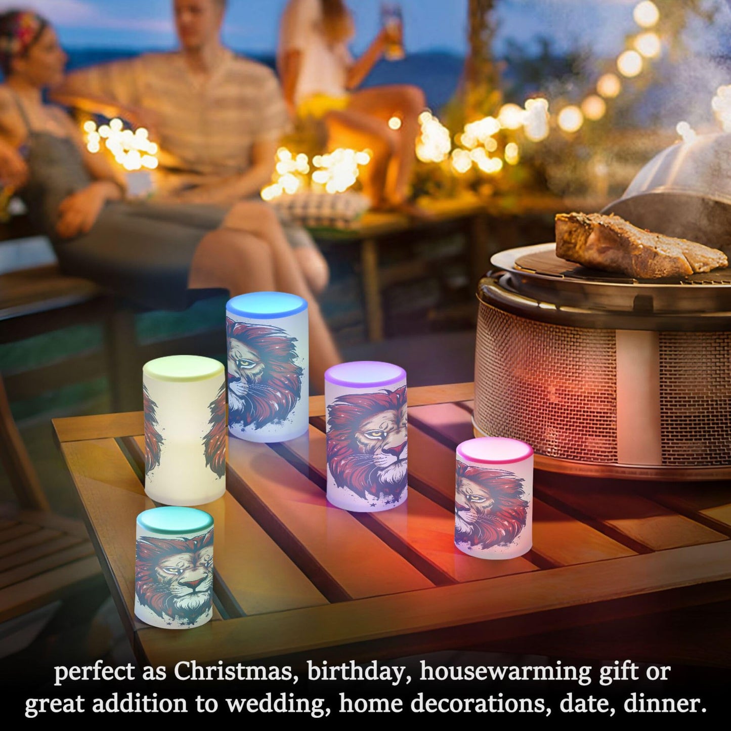 Grgvtei Flameless Candles Ferocious Lion Head Flickering LED Pillar Candles with Remote & Timer, Battery Operated Set of 2 Warm Glow for Wedding Party Home Decoration