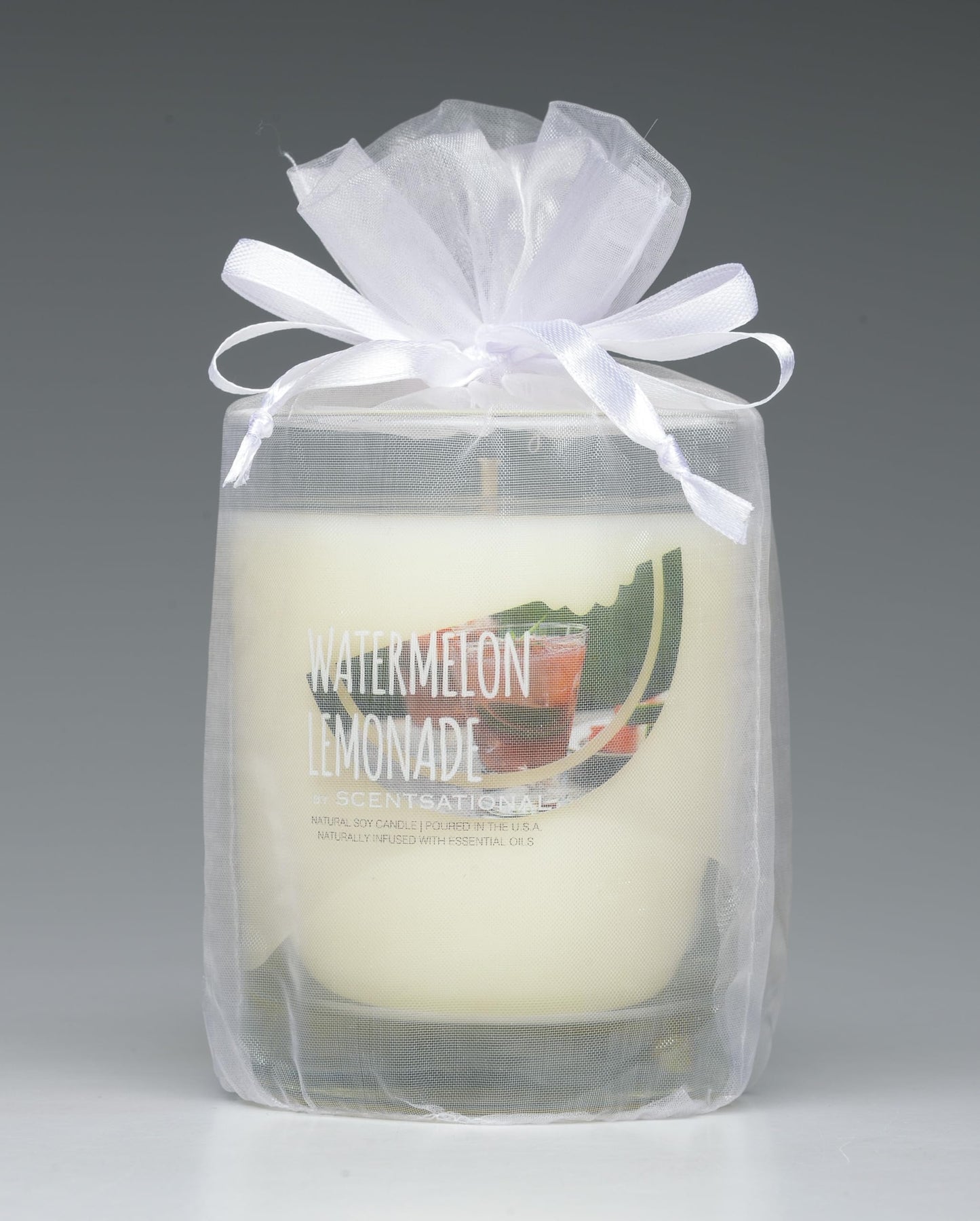 Scentsational Watermelon Lemonade Natural Candle, 11 oz Glass Jar, 50-60 Hour Burn Time, Gift Wrapped