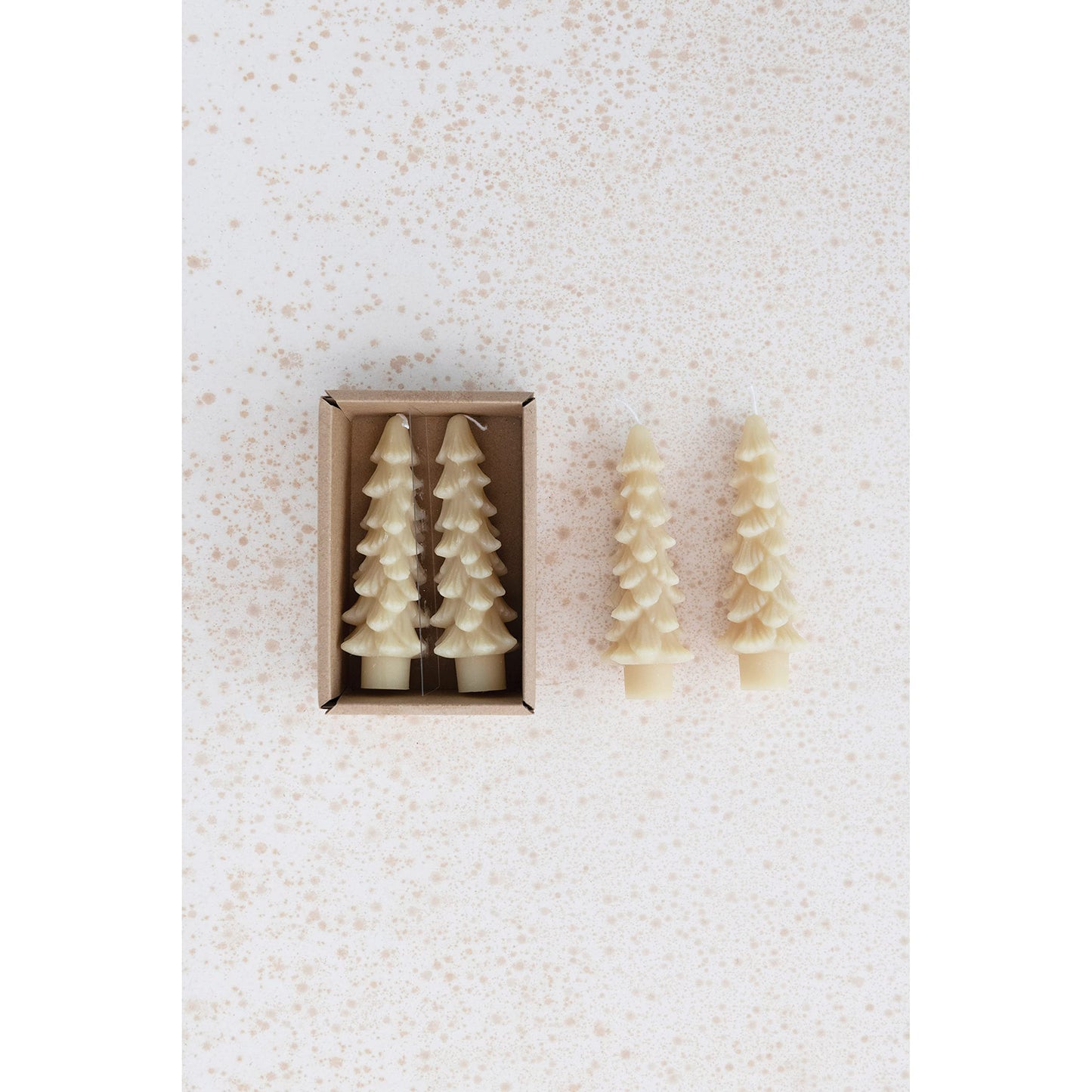 Creative Co-Op Unscented Tree Shaped Taper Candles, Eggnog, Boxed Set of 2 , 5"