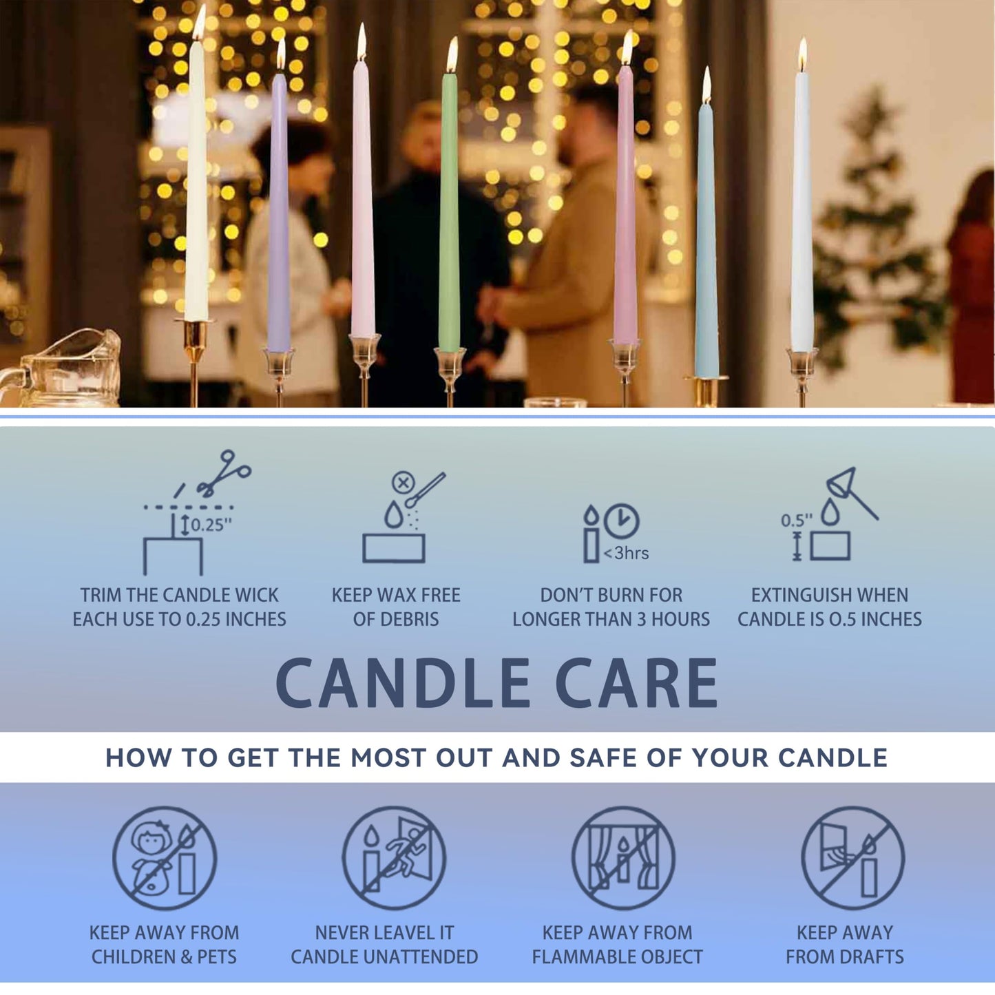Blue and White Printed Candles Unscented Candlesticks 10 inch Hight Candle 2 PCS Handmade Taper Candle for Home Wedding Dinner Holiday Party