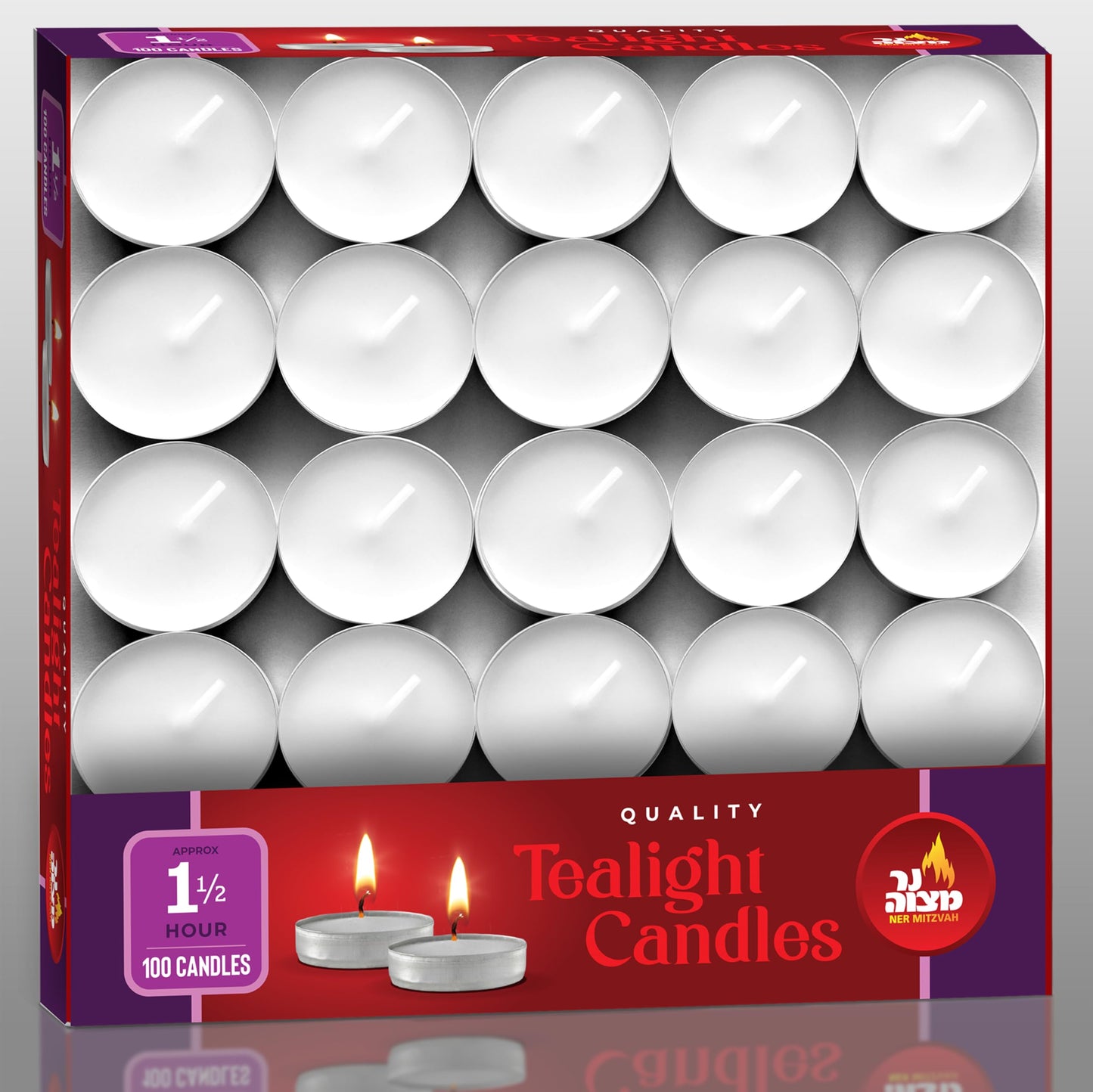 Ner Mitzvah Tealight Candles, Tea Lights Candles, White Tealights Unscented, 1.5 Hour Burn Time (Pack of 100), Bulk