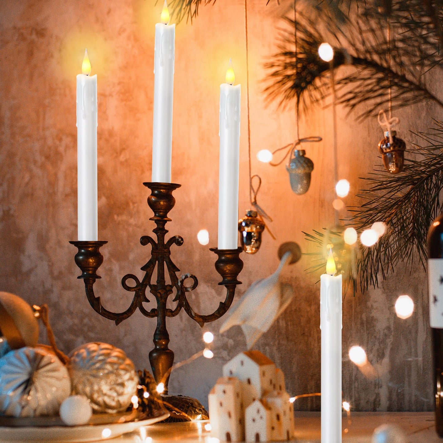 Baquler 24 Pcs 8.9 Inch Flameless Taper Candles Dripless Battery Operated LED Flickering Candlesticks Window Candle with 3D Flickering Flame for Easter Home Wedding Dinner Church Decor
