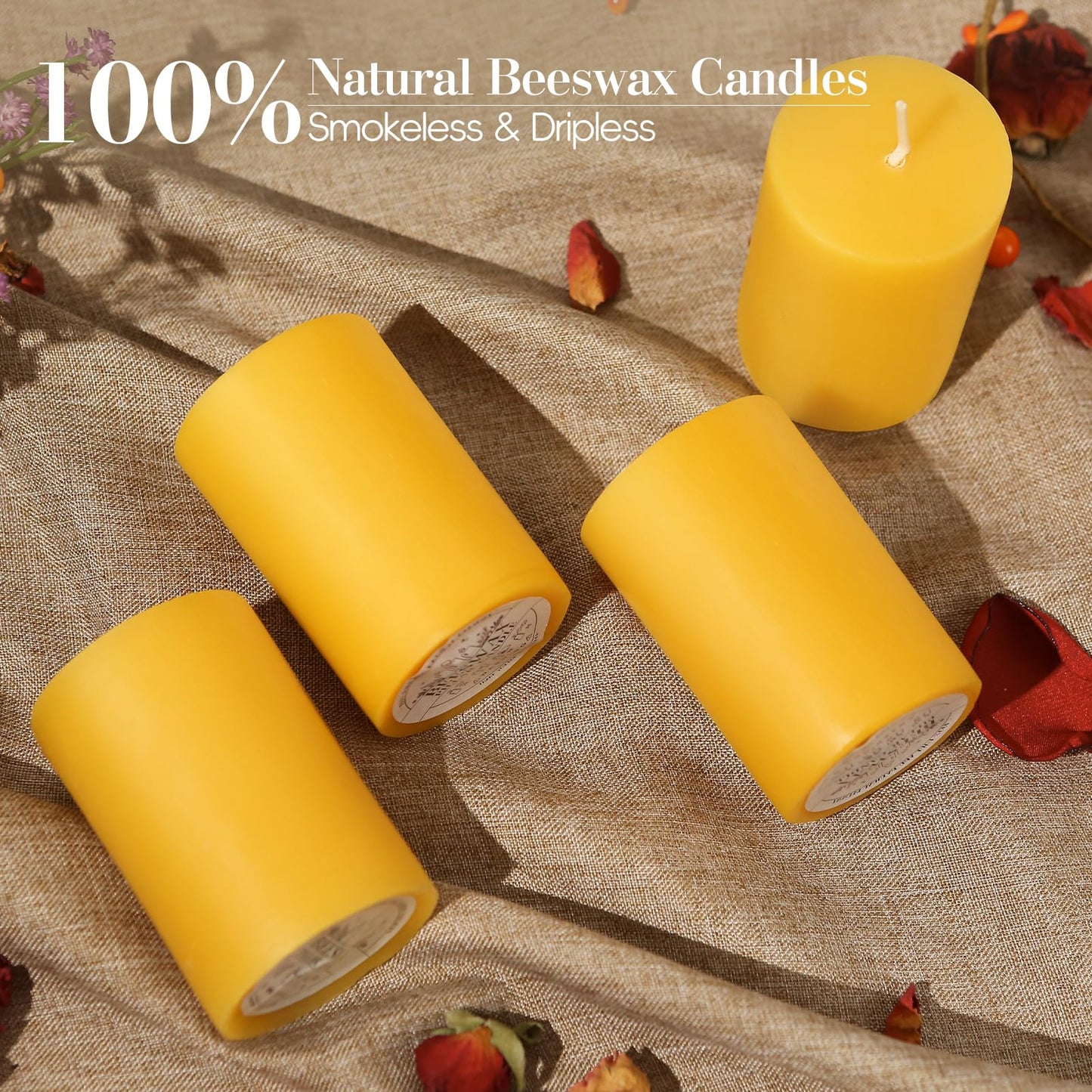 Natural Beeswax Pillar Candle+Beeswax Tealight Candles