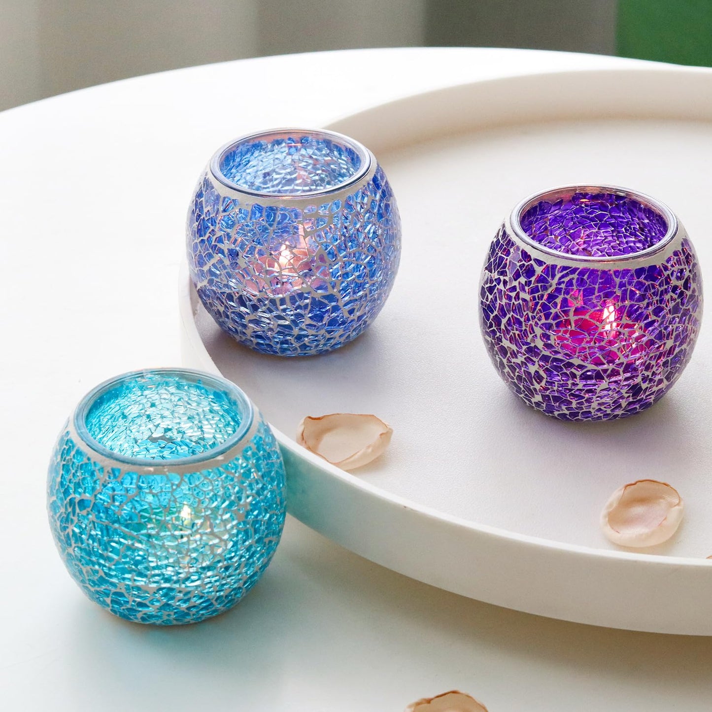 Ocean Blue Glass Votive Candle Holder – Crackle Votive Style, Adds Vibrancy to Table Centerpieces (1 Pack)
