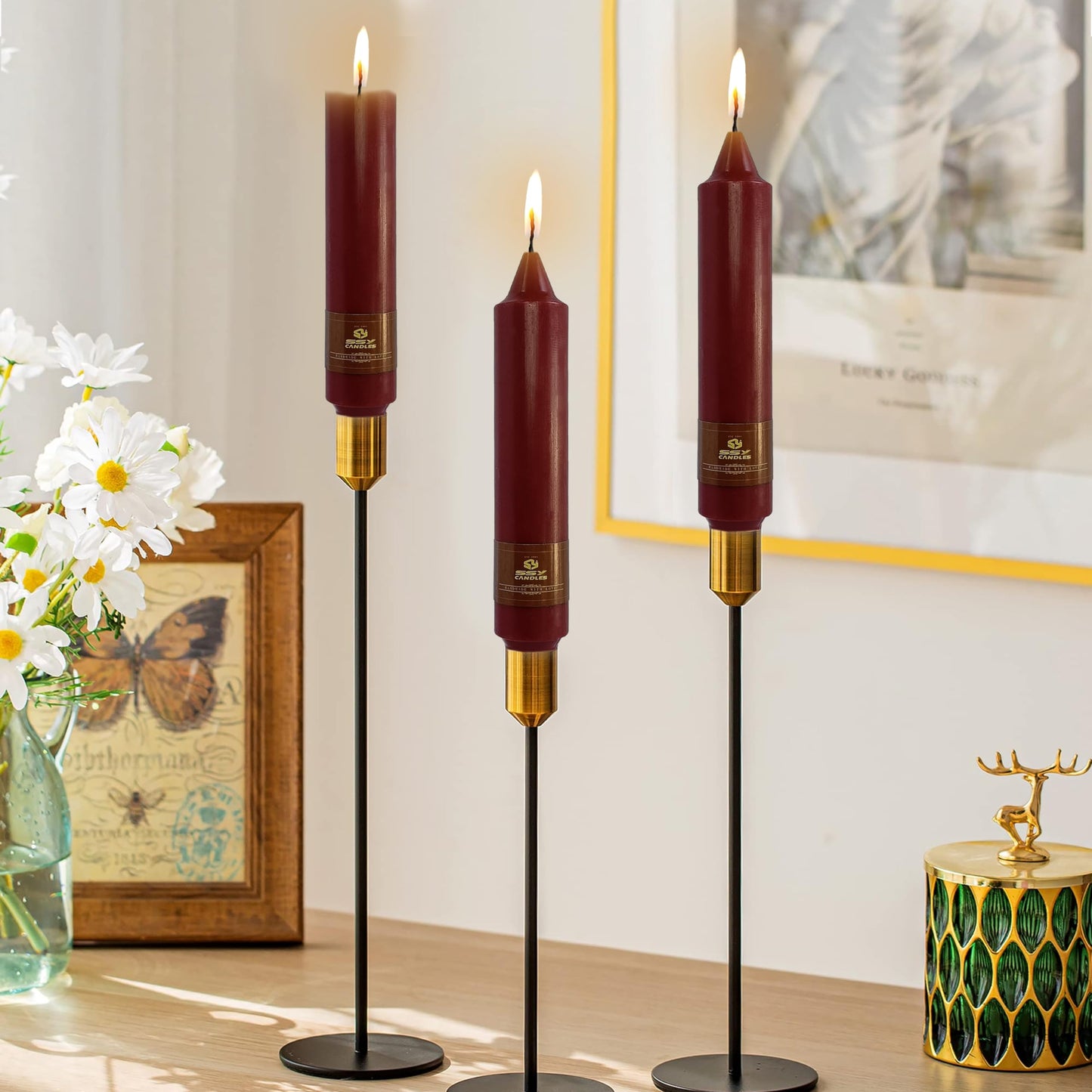 RedTaper Candle Smokeless Candles Red Candlesticks 7 INCH Short Candle Sticks Unscented Candles Odorless Candle for Dinner Home Décor Weddings Festive Seasons Holiday
