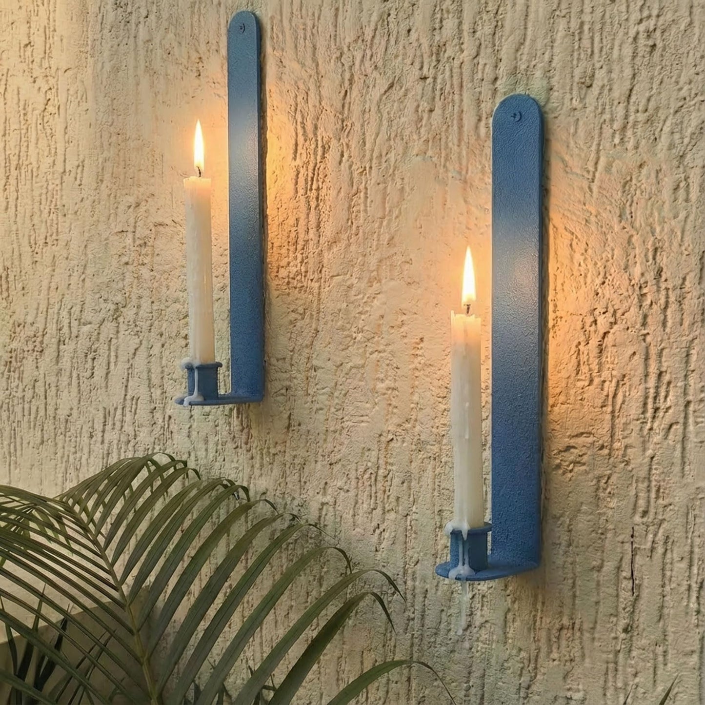 AimtoHome Wall Candle Sconces Set of 2, Classic Iron Farmhouse Holders for Taper Candles, Rustic-Textured Powder-Coated Wall Mounted in Blue for Living Room, Hallway Decor