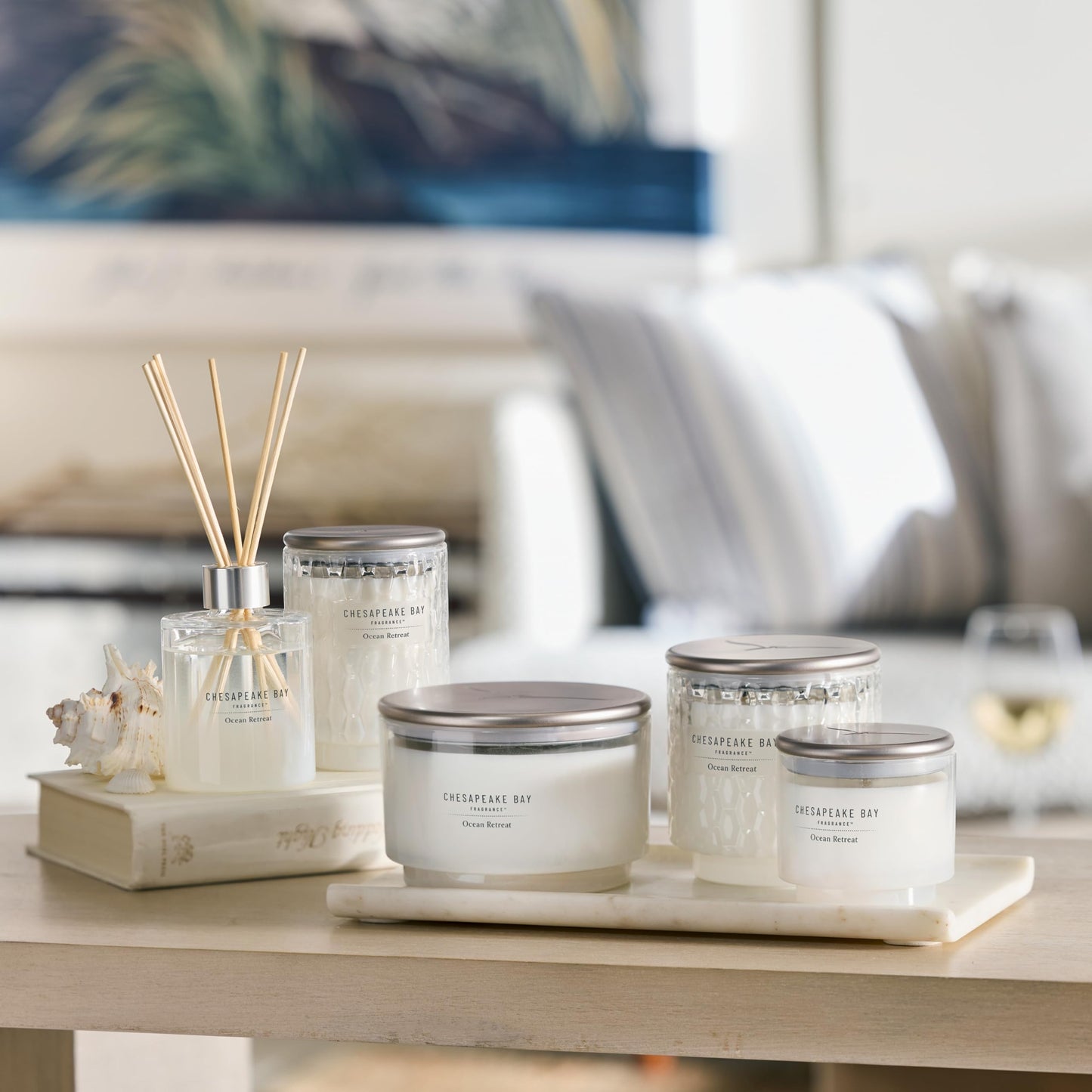 Chesapeake Bay, 8oz Ocean Retreat Scented Candle, Mood Evoking Fragrance, Textured Sea Glass-Inspired Jar, Premium Soy Blend Wax with Essential Oils, Coastal Fragrance for Home Décor or Gifting