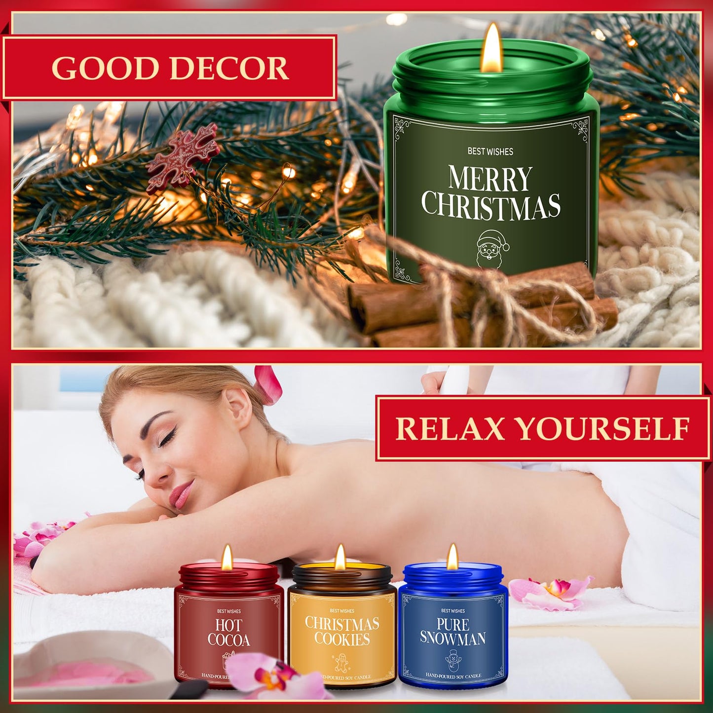 MTLEE 6 Pcs Christmas Candles Gifts Bulk Scented Candle Jars for Coworkers Women Aromatherapy Candles for Home Xmas Birthday Gifts Yoga(Stylish Color)
