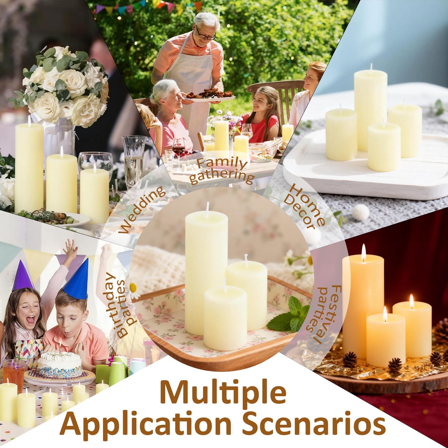 CHICERA 48-Pack Ivory Pillar Candles Bulk Set - 2x3, 2x4, 2x6 Inch Unscented Dripless Pillar Candles for Weddings, Home Decor & Centerpieces - Clean Burning Smokeless Decorative Candles