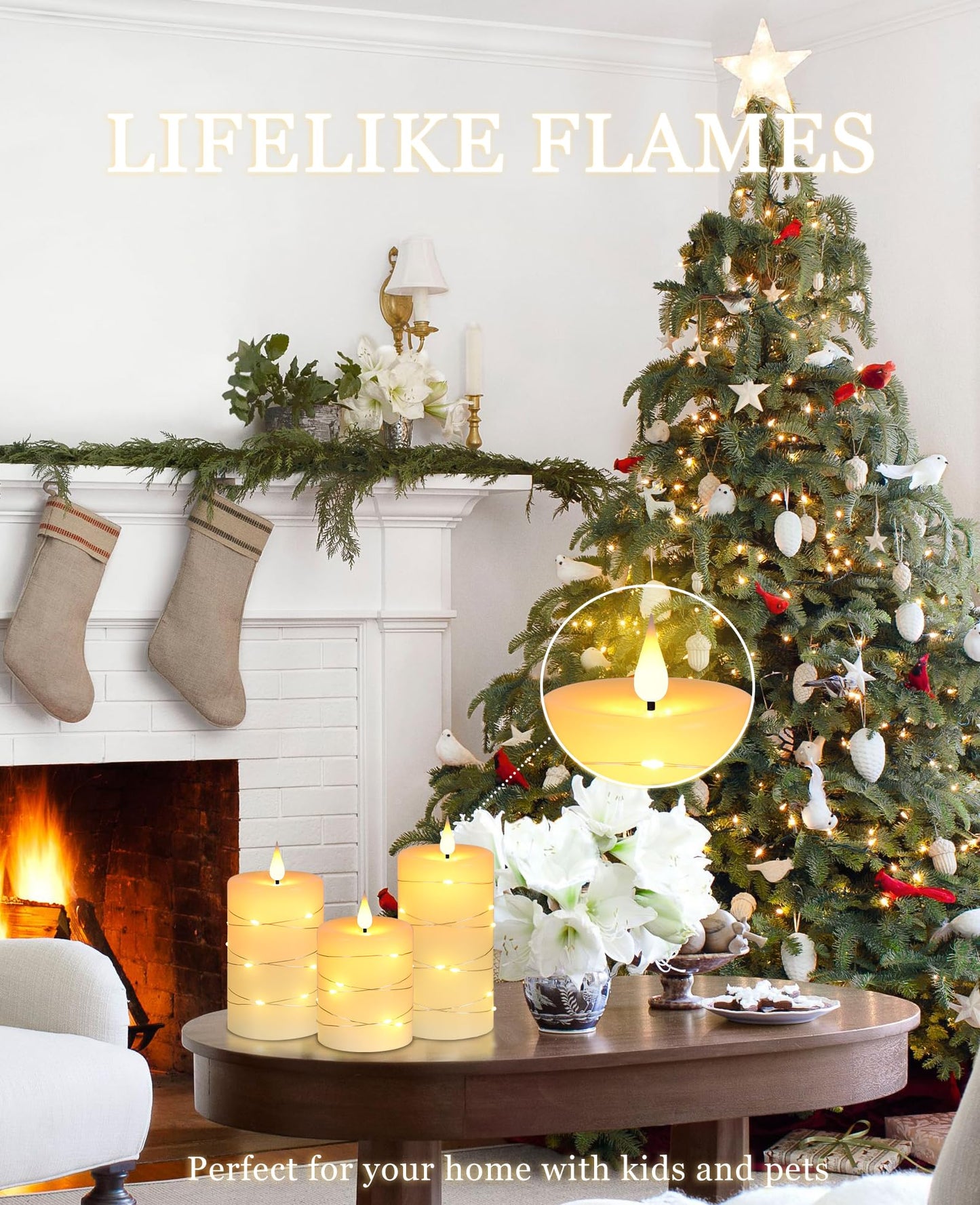 Fanzir Flameless Candles With Remote, Battery Operated Candles LED Candles with string lights Flickering Candles with Timer, 4‘’ 5‘’ 6‘’ Candle For Seasonal and Festival Celebration’s Candles set of 3