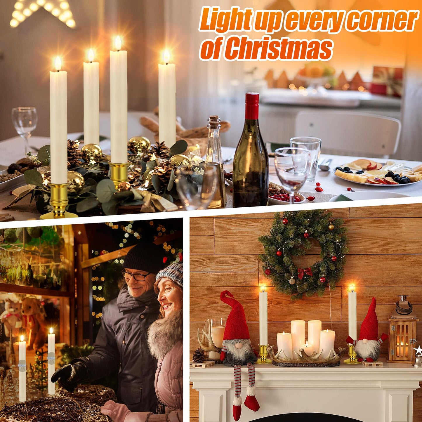 PAMASE 2-in-1 LED Christmas Window Candles - Battery Operated Christmas Candles with Timer/Removable Candlesticks/Suction Cups, Flameless Candle Lights for Xmas Holiday Decorations (6 Pack)