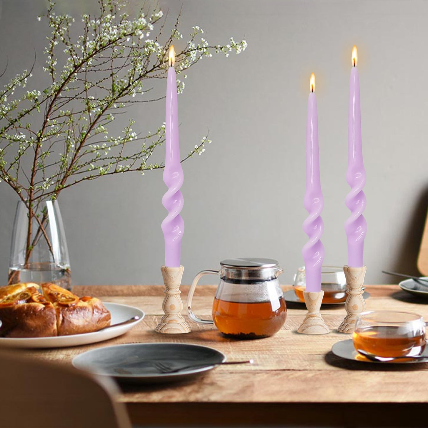BALEAGCDL Twisted Taper Candle Smokeless Candles Purple Spiral Candlesticks 9.5 Inch Unscented Handmade Candles for Holiday Wedding Party Seasons Home Decoration 2 Pcs